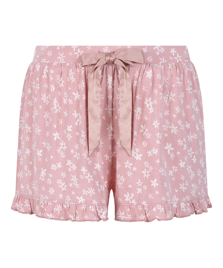 Jersy-shorts med volanger, Rosa