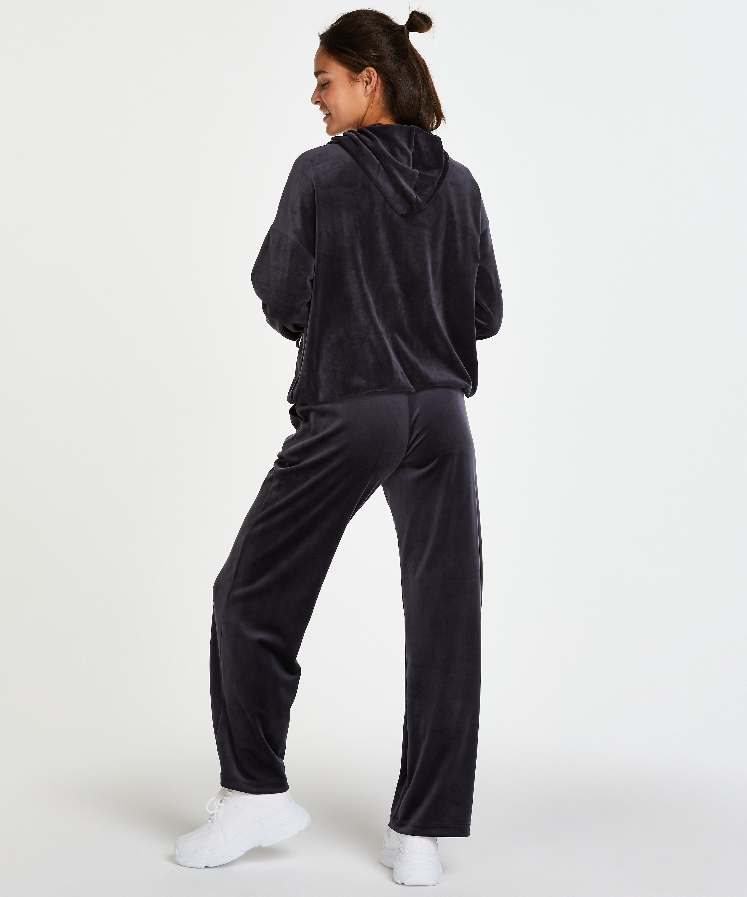 Pyjamasbyxor i velour, Gr&aring;, main