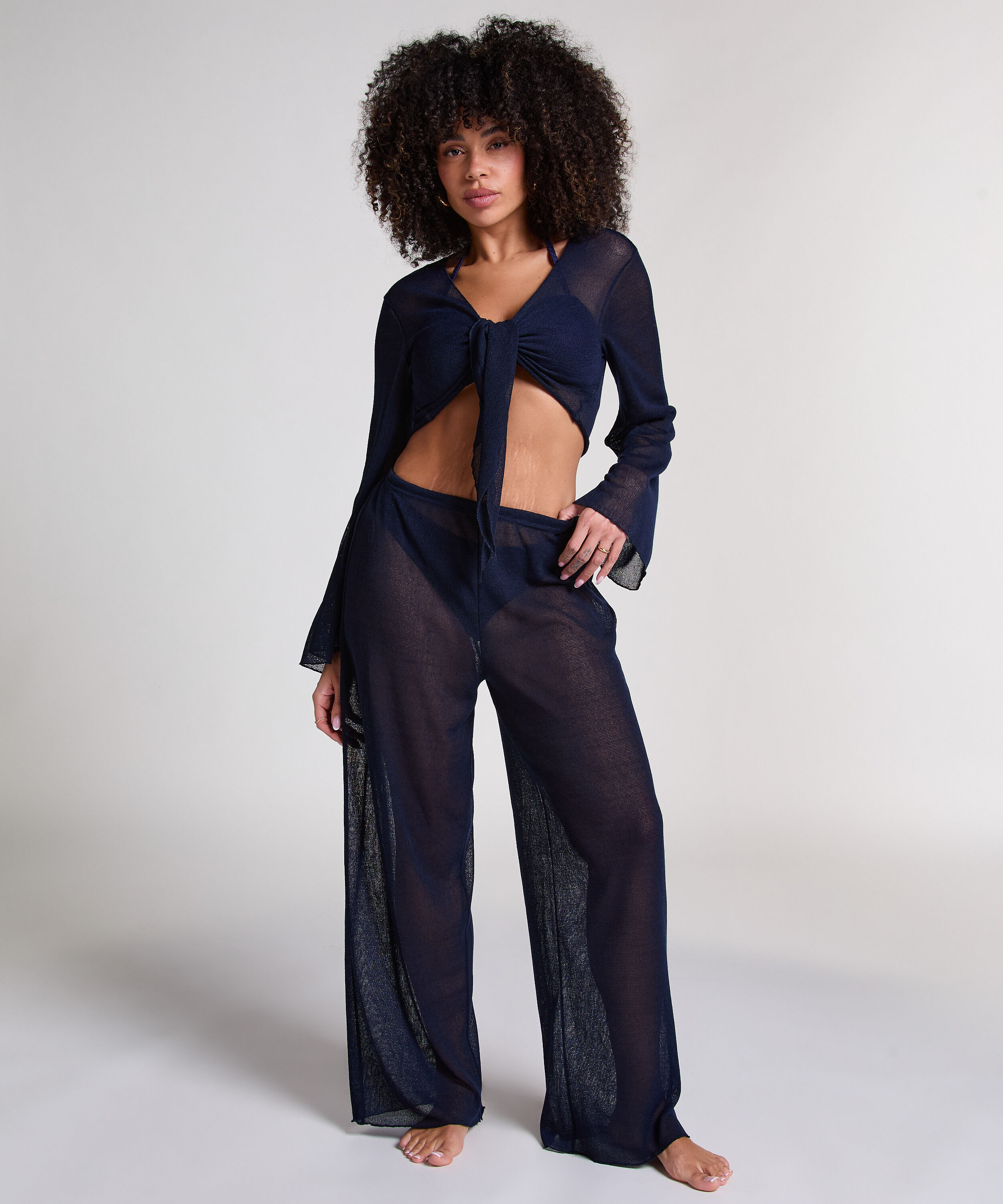 Stickade strandbyxor, bl&aring;