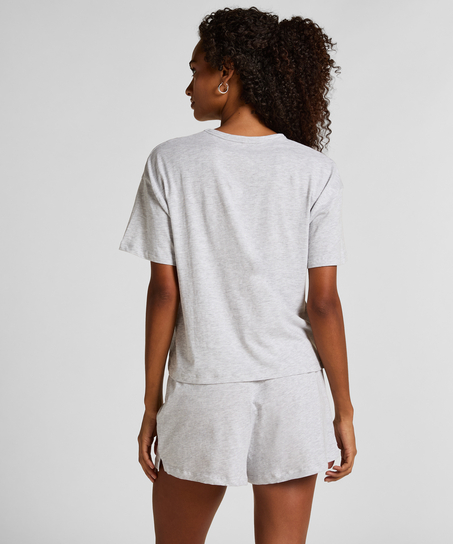 Pyjamasset i jersey med hjärtan, Grå