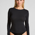 Långärmad topp i mjuk bomull, Svart