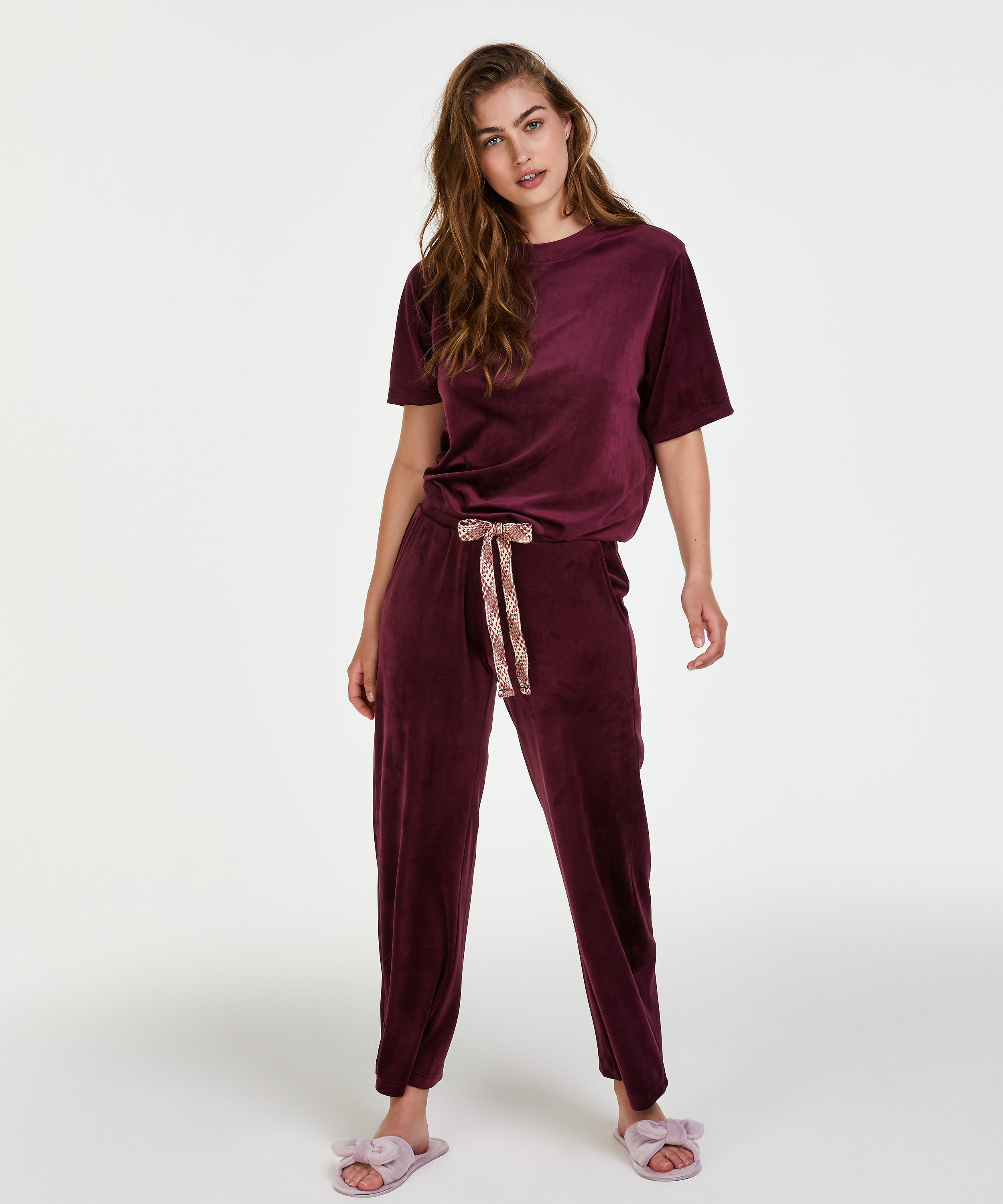 Pyjamasbyxor i velour, r&ouml;d, main