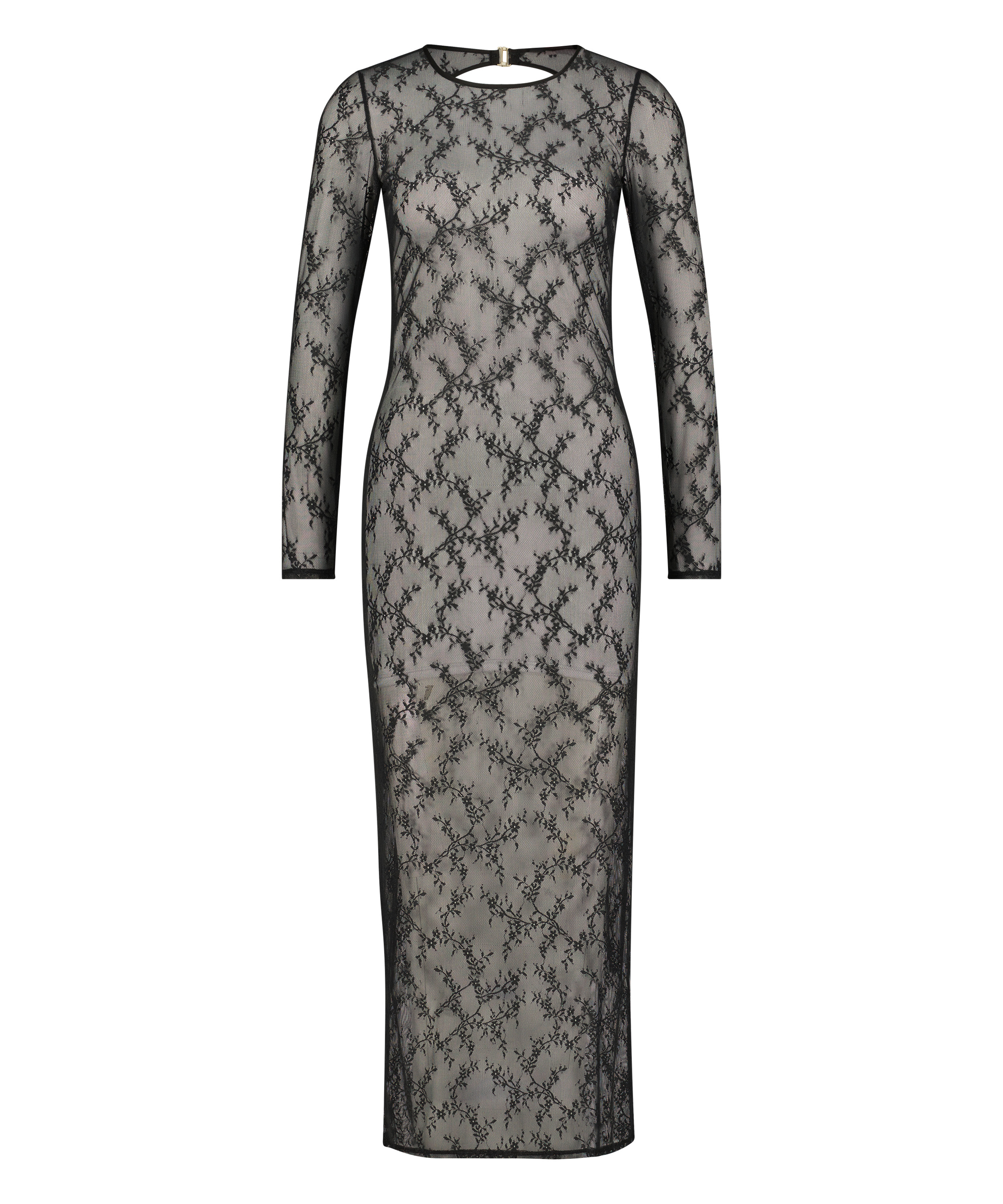 L&aring;ng&auml;rmad bodycon slipkl&auml;nning med spets, Svart, main