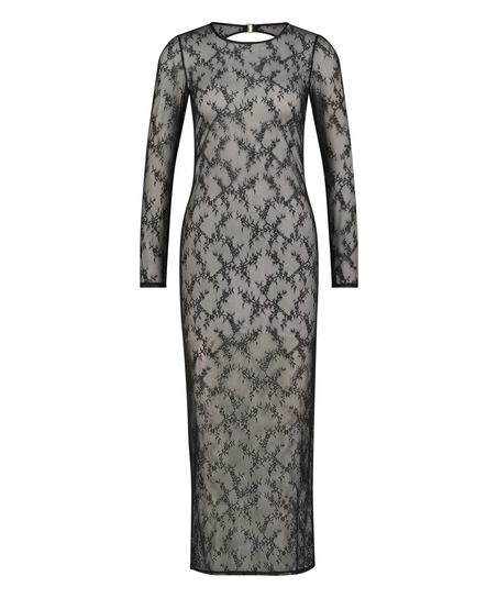 L&aring;ng&auml;rmad bodycon slipkl&auml;nning med spets, Svart