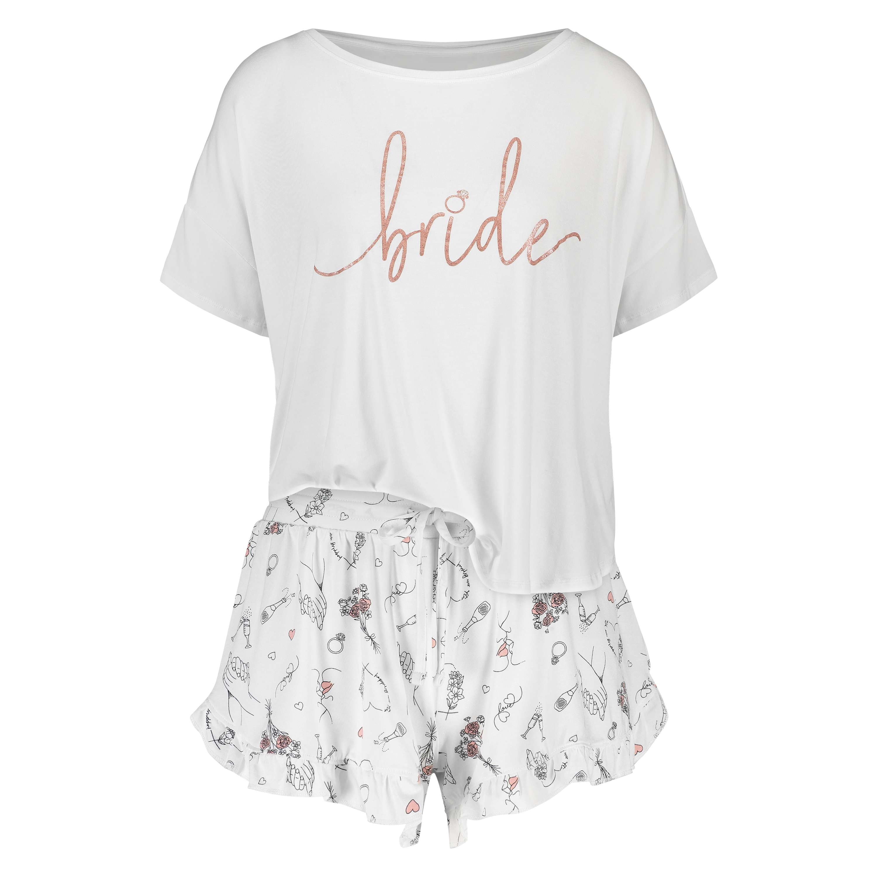 Kort brudpyjamas-set, Vit, main