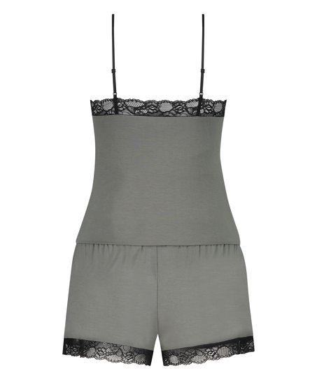 Kort pyjamasset med linne, Gr&ouml;n