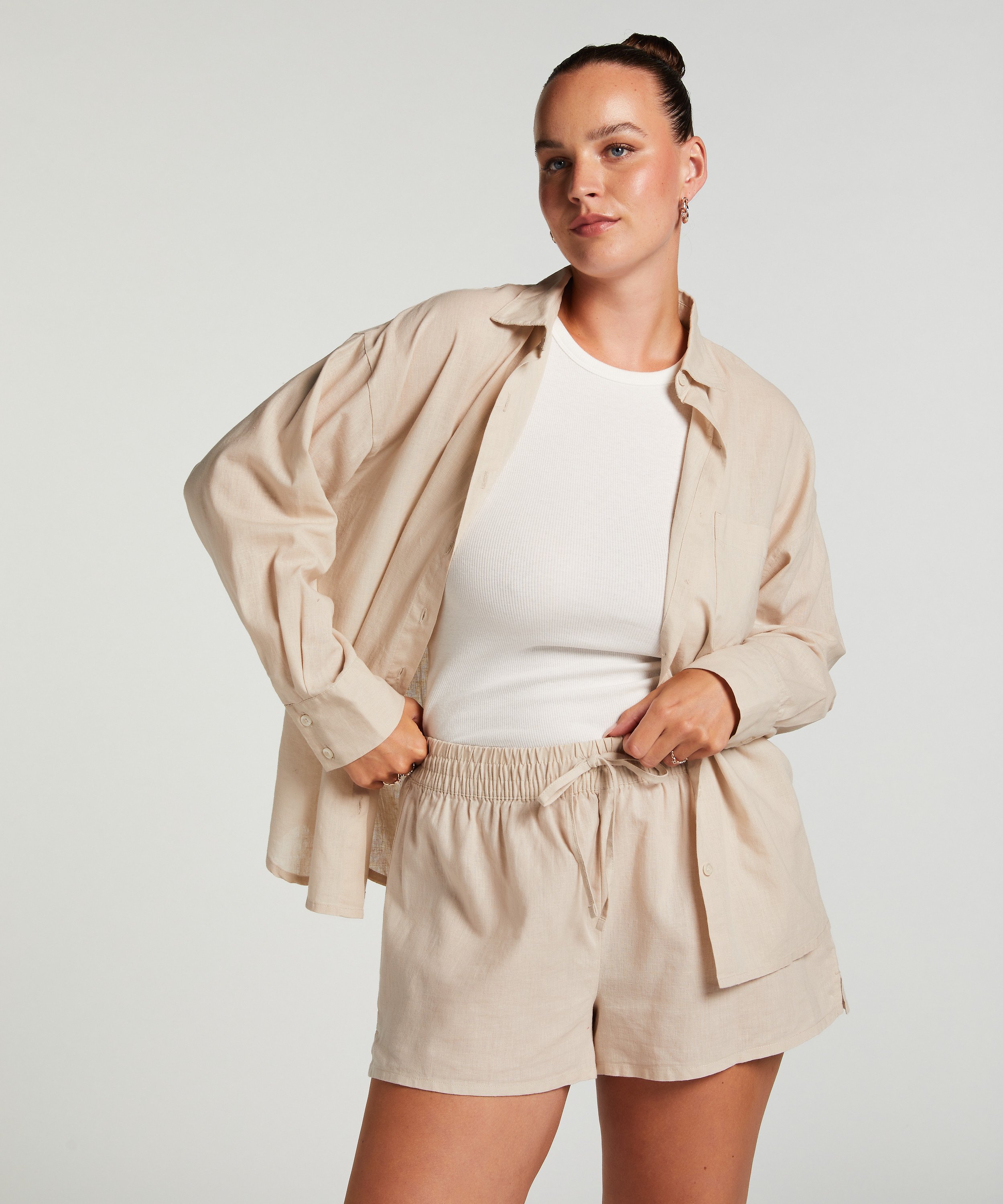 Pyjamas shorts Linne, Beige, main
