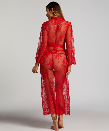Lång kimono Allover Lace, Röd