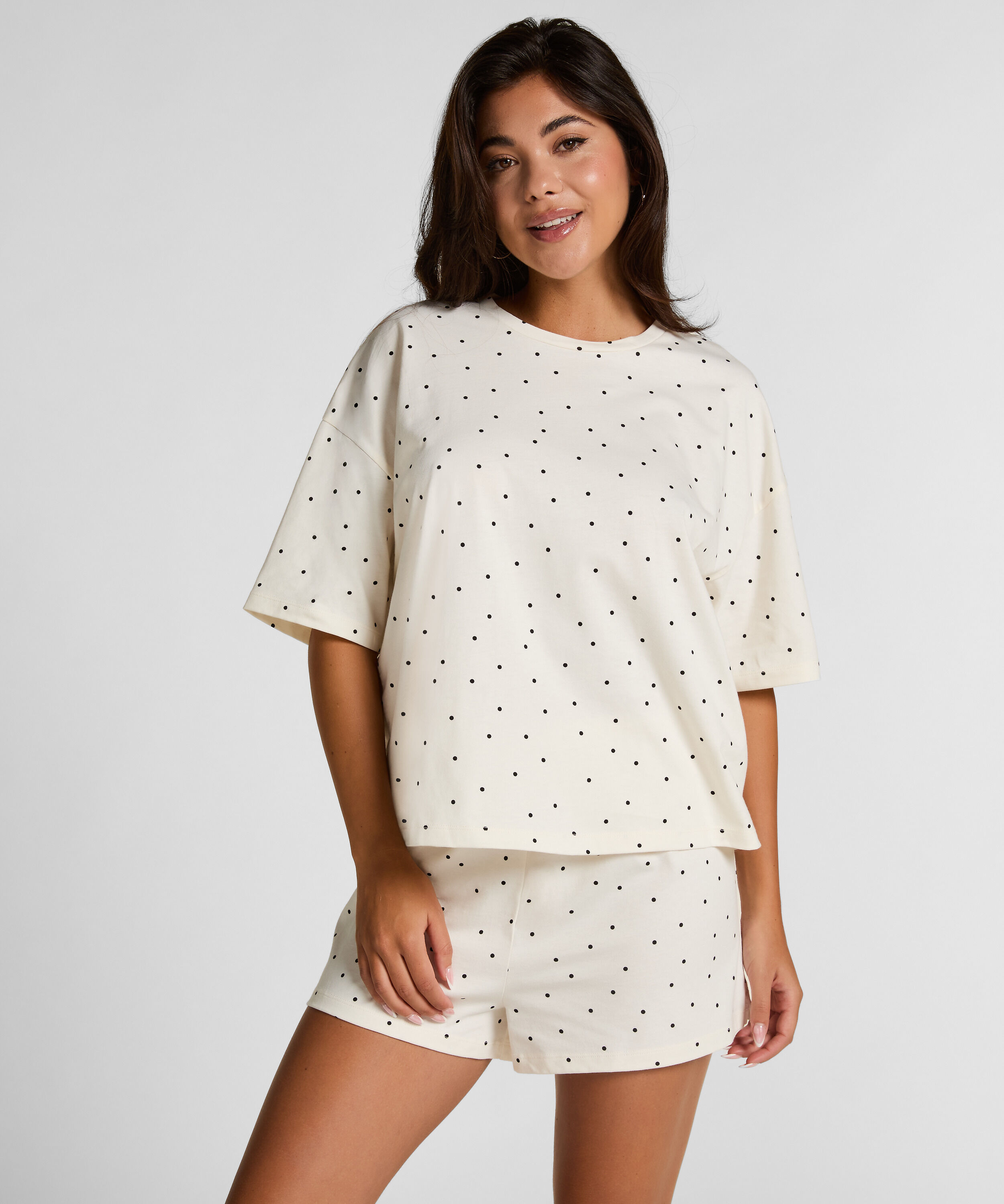 Pyjama Set Cotton Jersey Short, Vit