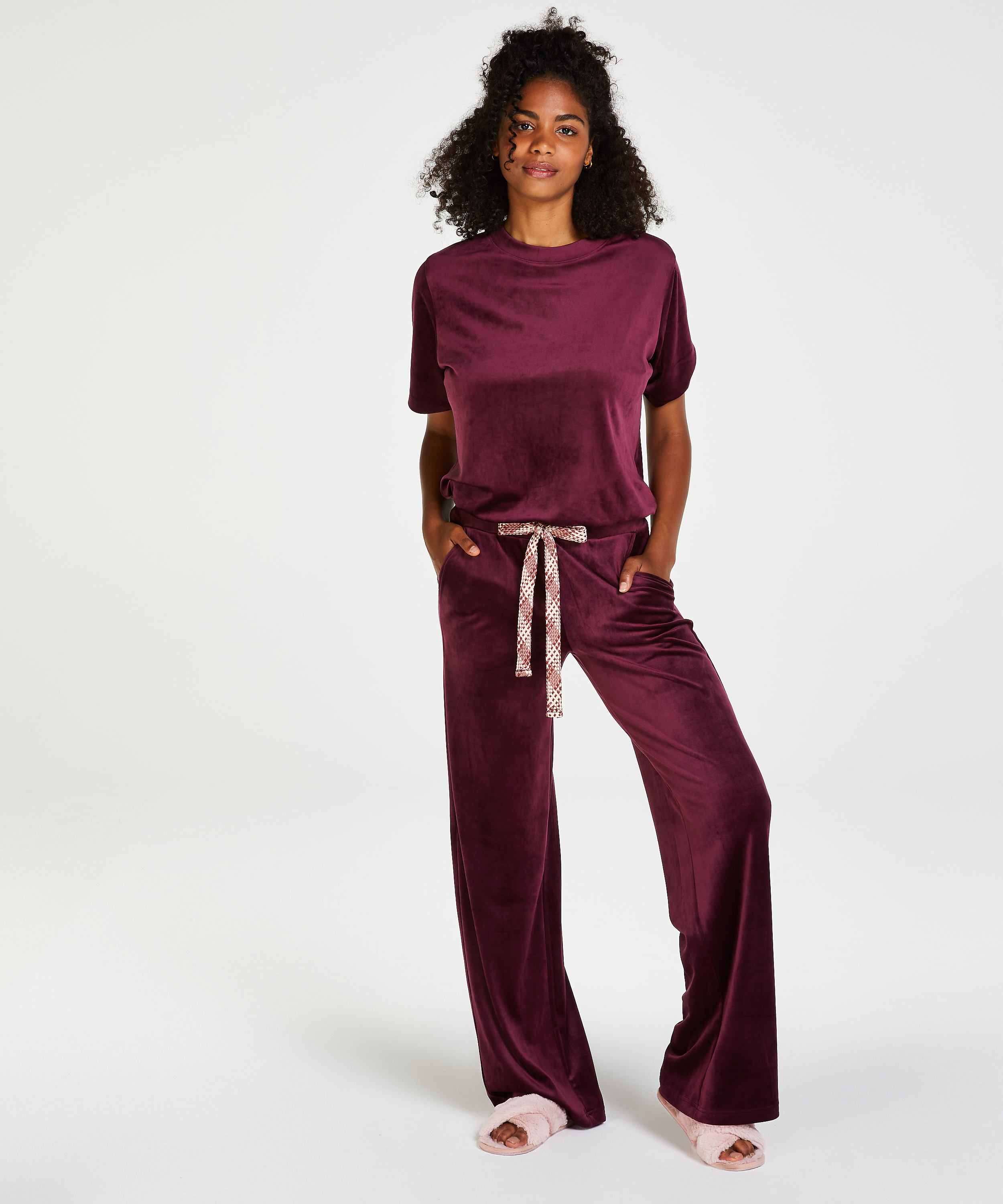 Tall Pyjamasbyxor i velour, Lila, main