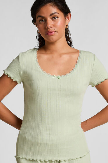 Hunkemöller Topp i pointelle med spets Grön