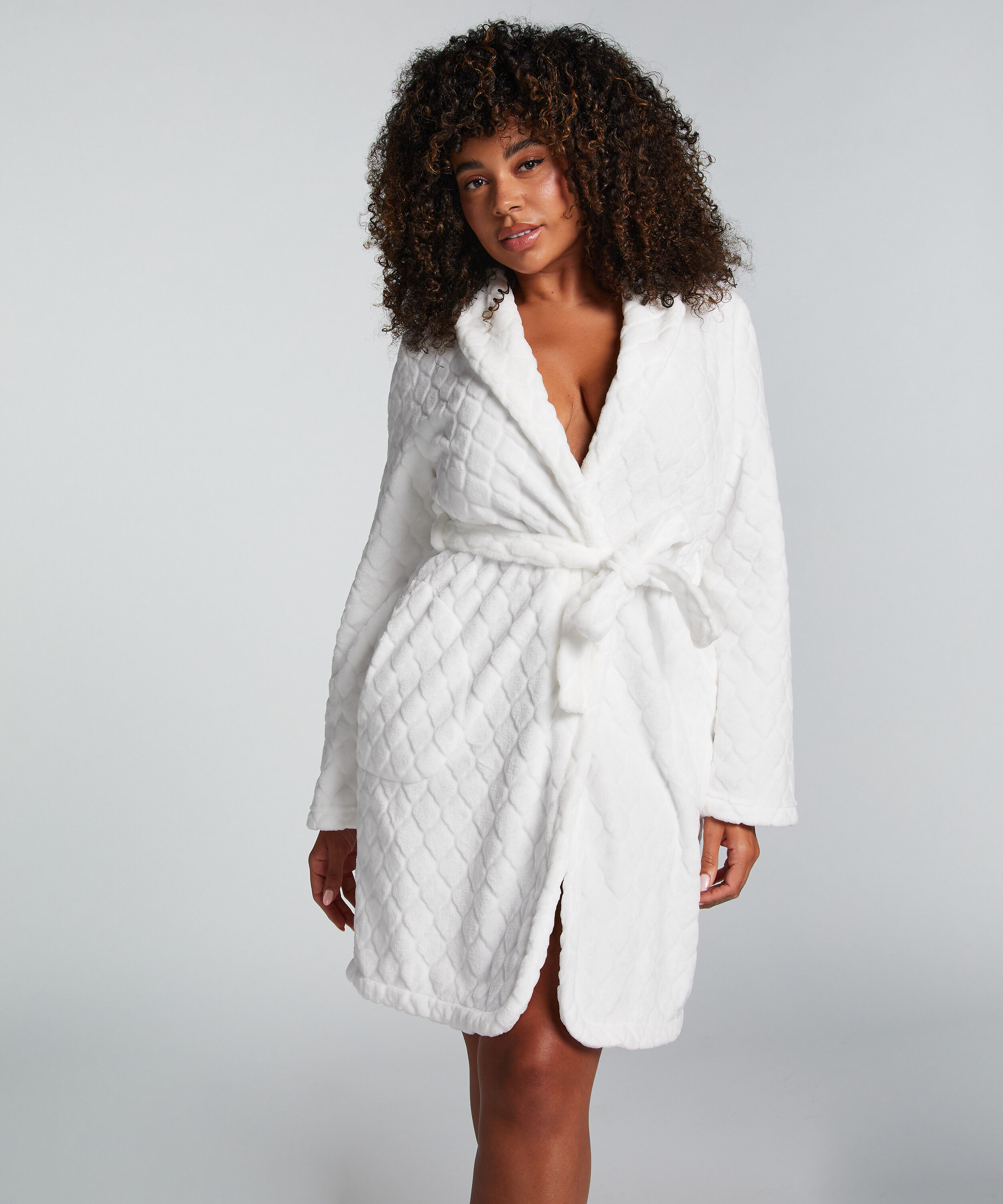 Ribbad badrock av fleece kort, Vit
