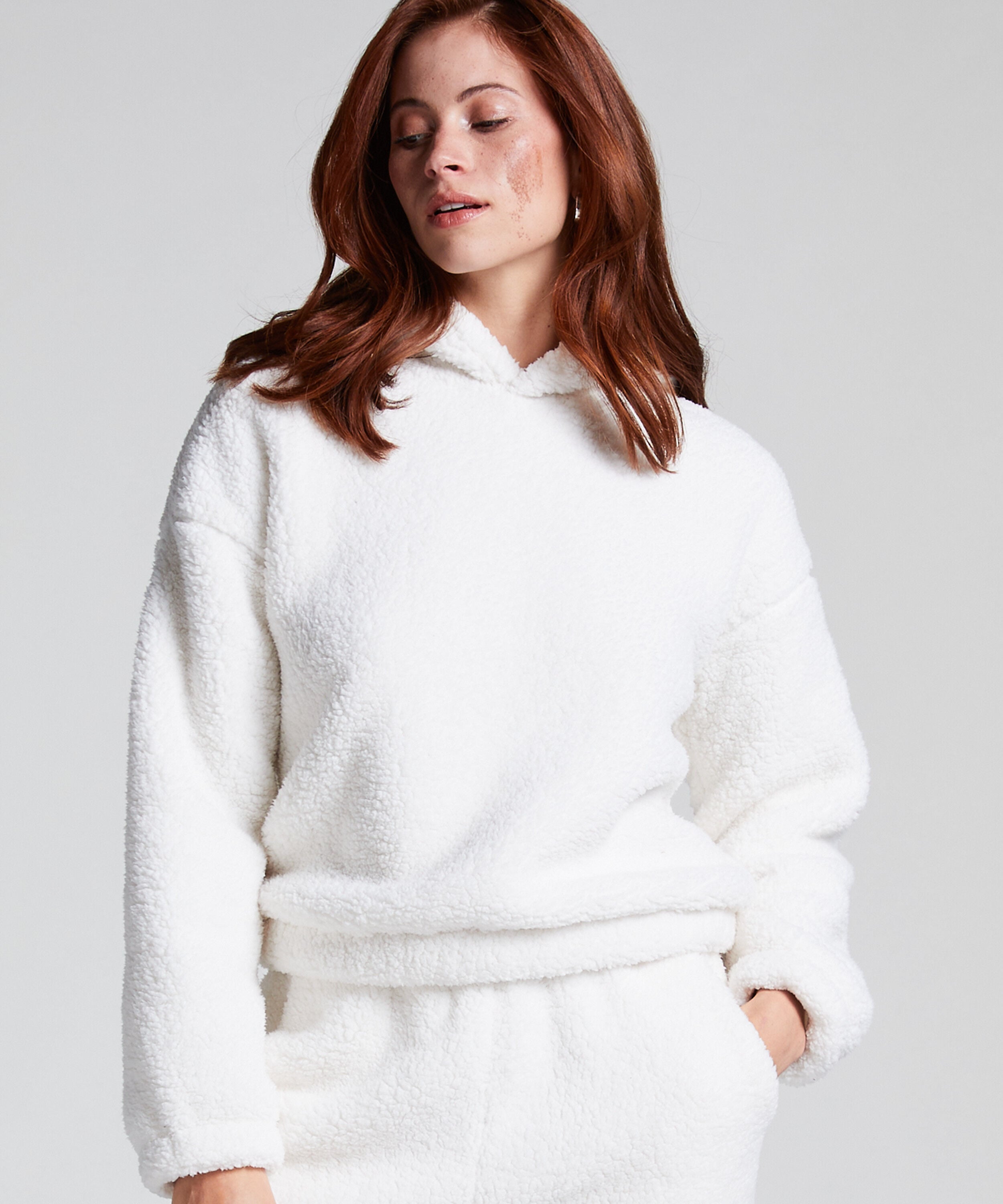 Mysig hoodie i fleece, Vit