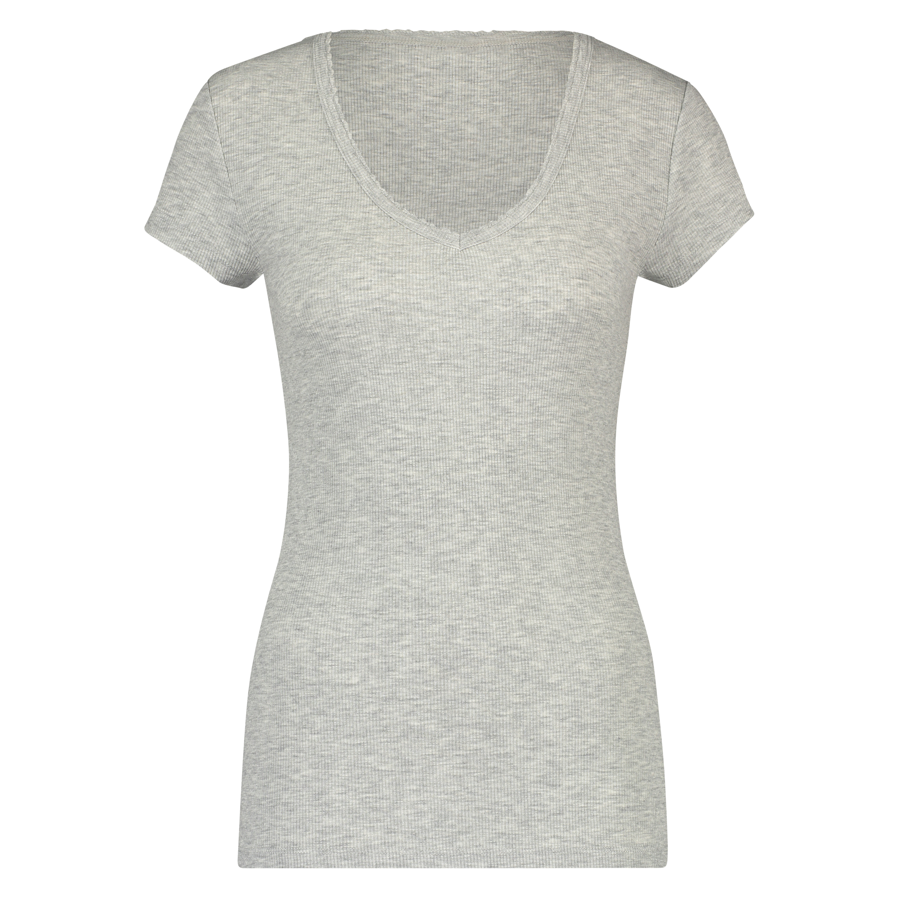 Kortärmad pyjamaströja i ribbtyg., Grå, main