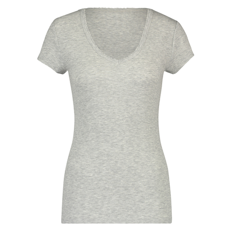 Kortärmad pyjamaströja i ribbtyg., Grå