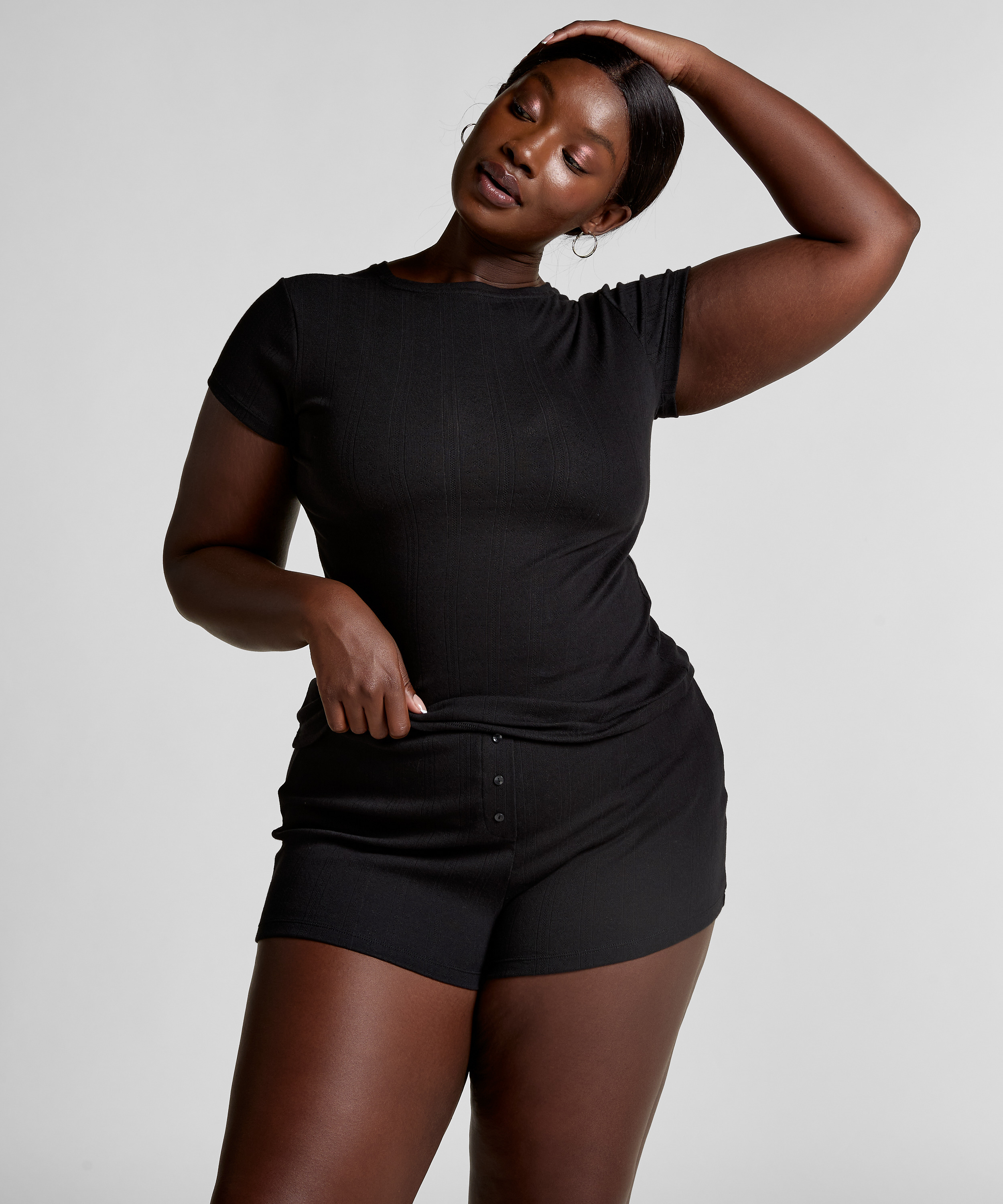 Pointelle-topp, Svart, main