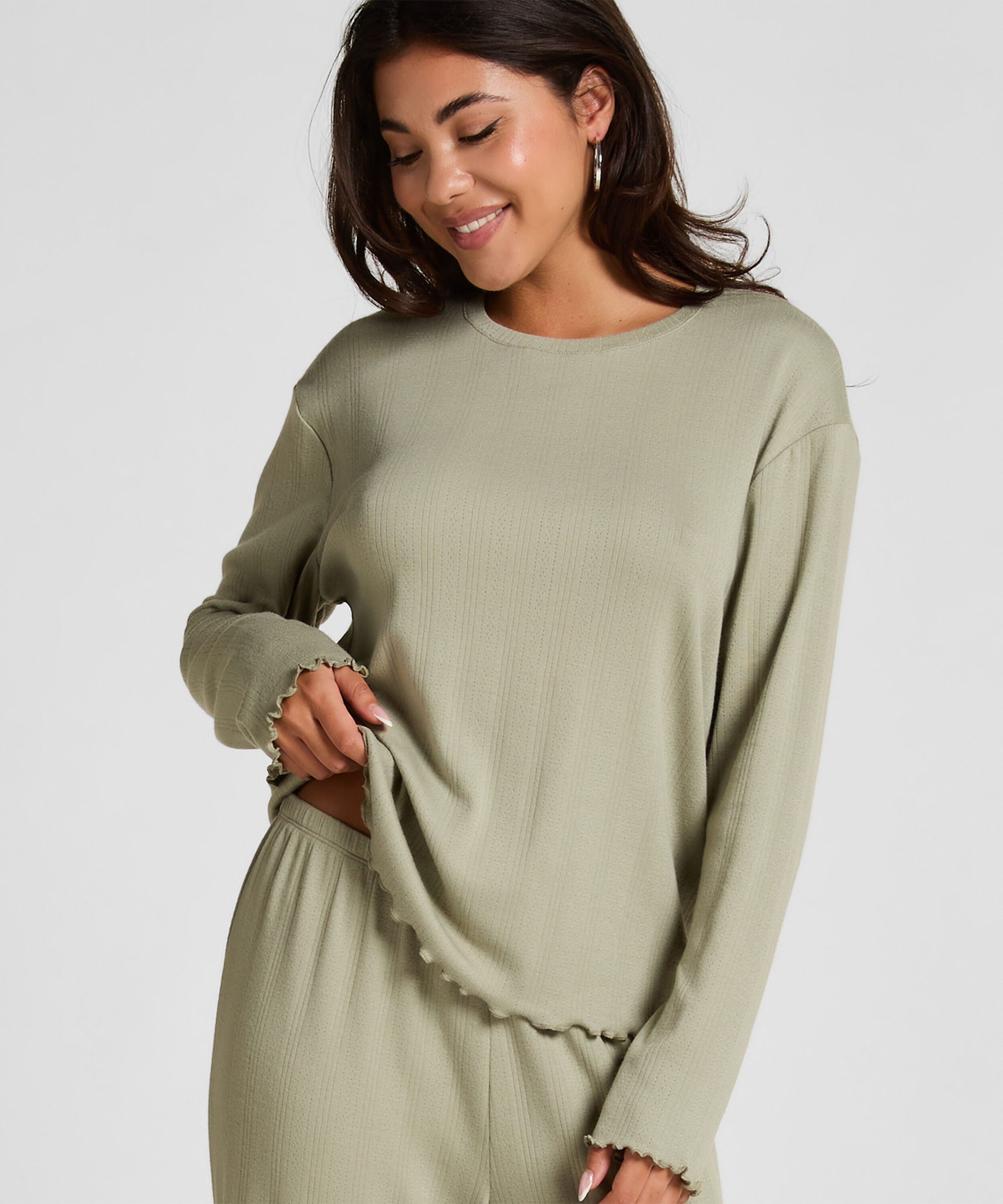 Pyjama Top Loose Pointelle, Grön Pyjama Top Loose Pointelle, Grön