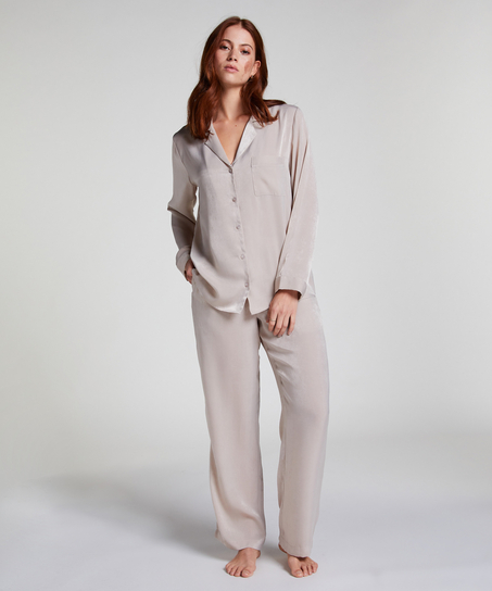 Långärmad jacka i satin, Beige