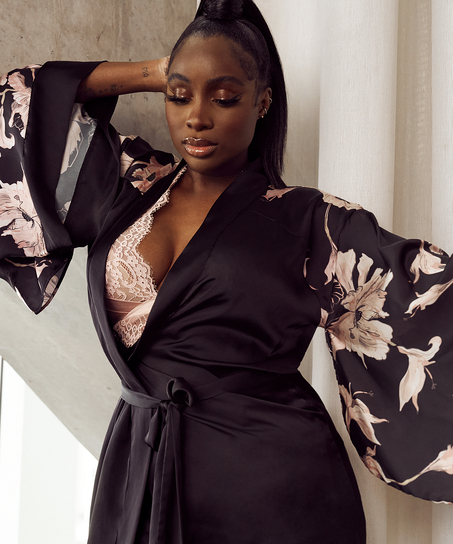 Bloom satin-kimono, Svart