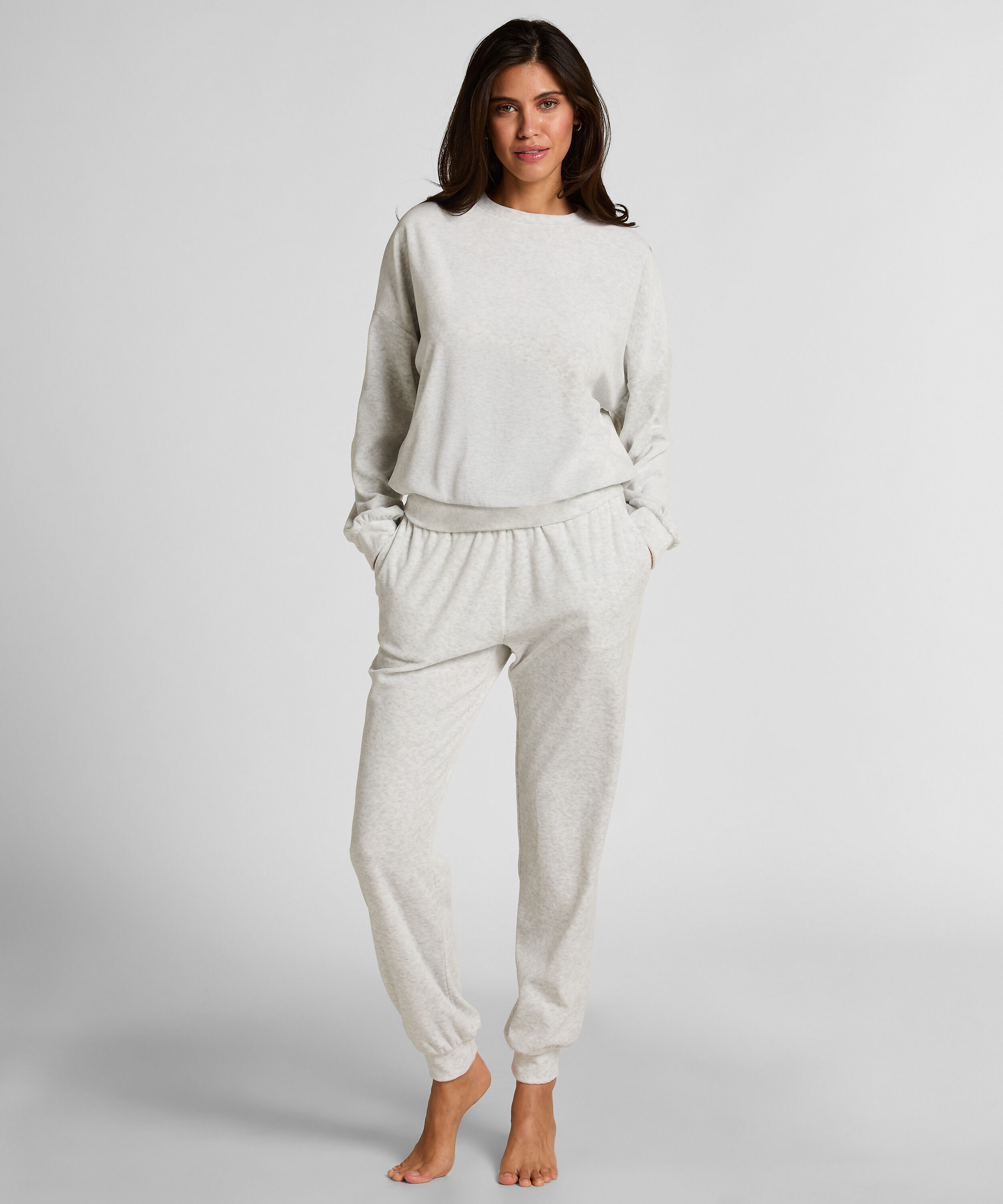 Velourjoggingbyxor, Grå Velourjoggingbyxor, Grå