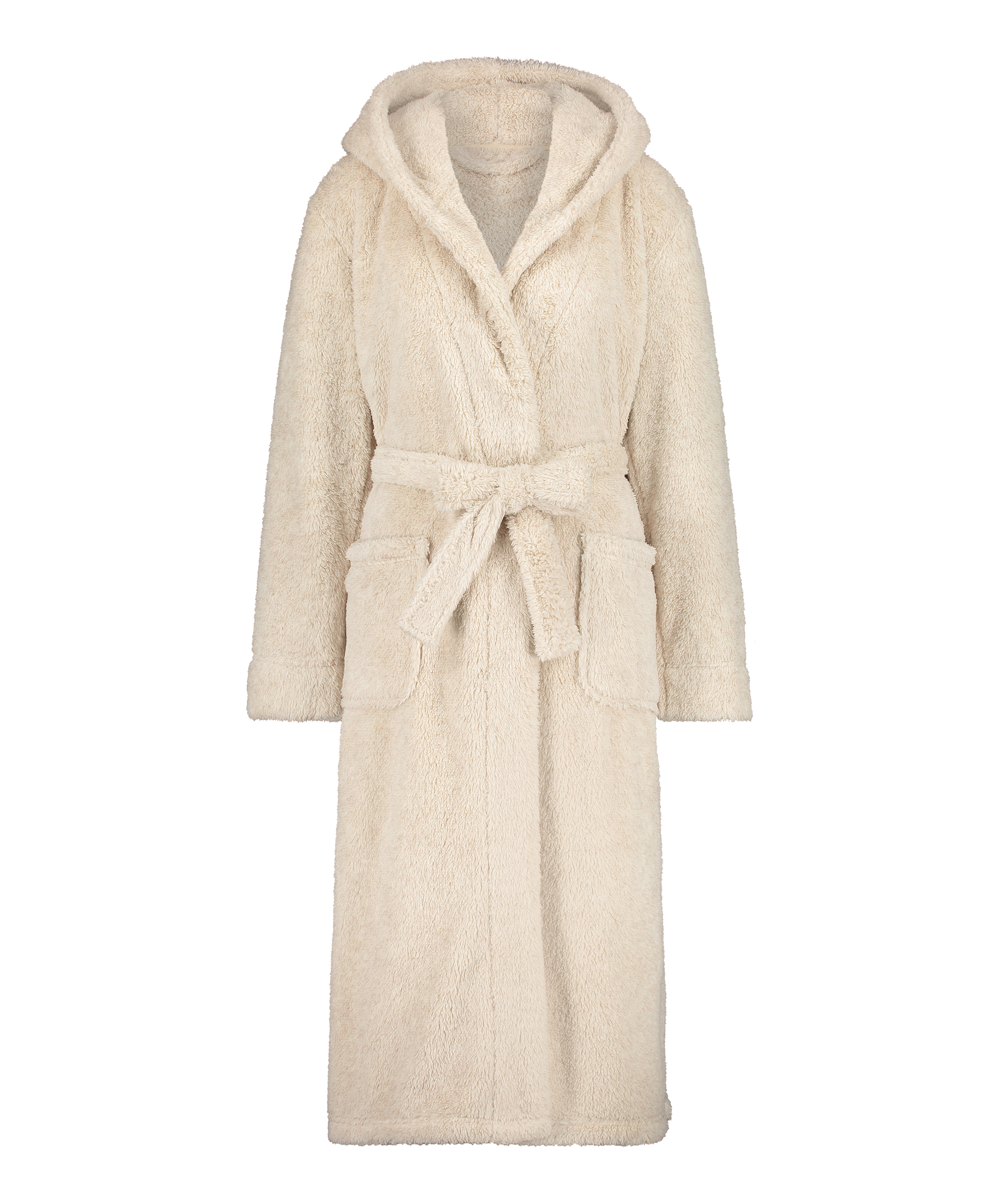 Long Fleece Bathrobe, Beige, main