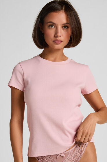Hunkemöller Kortärmad pyjamastopp Rib Crew Neck Rosa