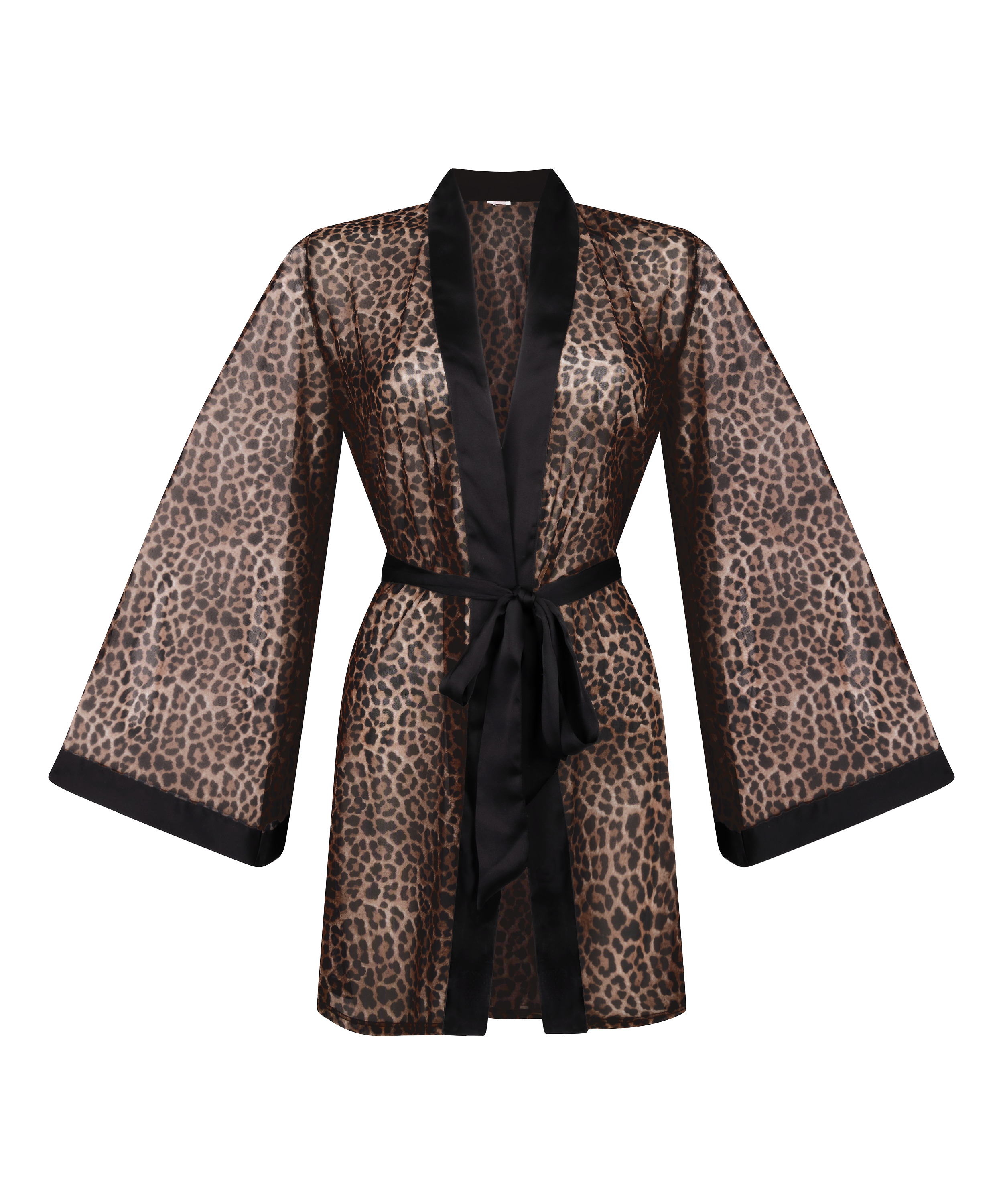Kimono i leopard-mesh, Svart, main