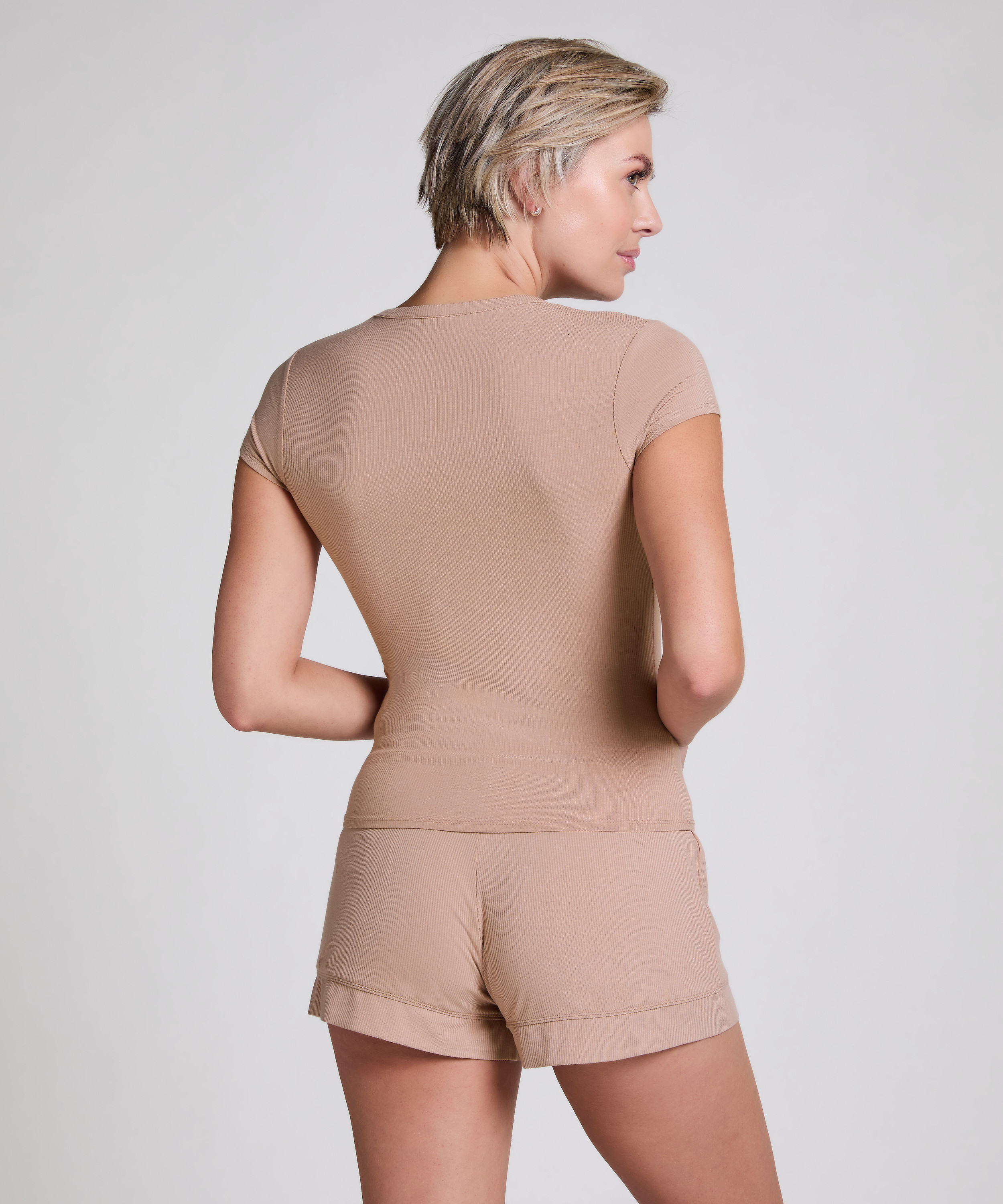 Essential-shorts i slätstickad jersey, Beige, main