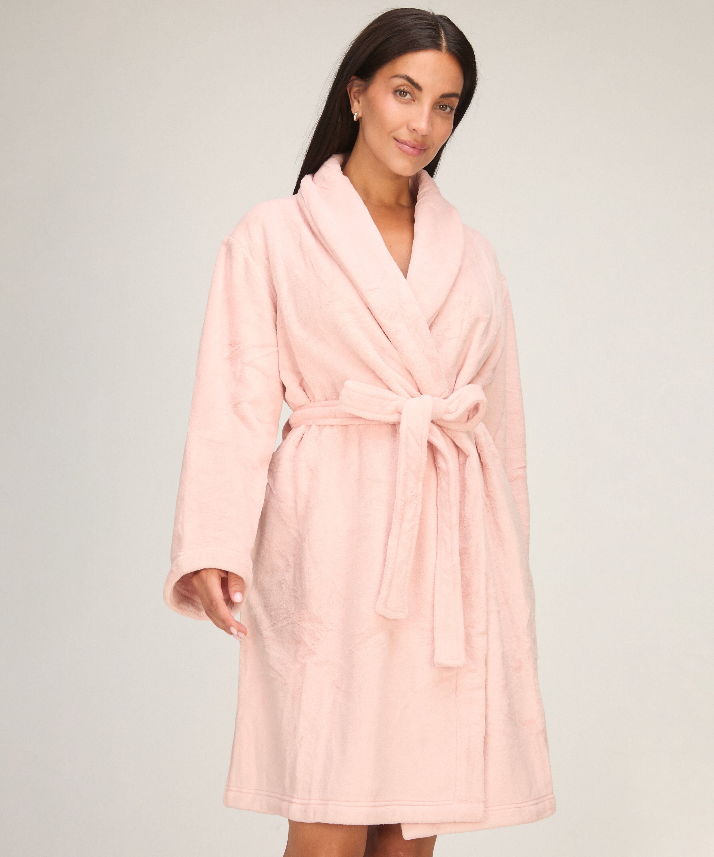 Morgonrock i fluffig fleece, Rosa