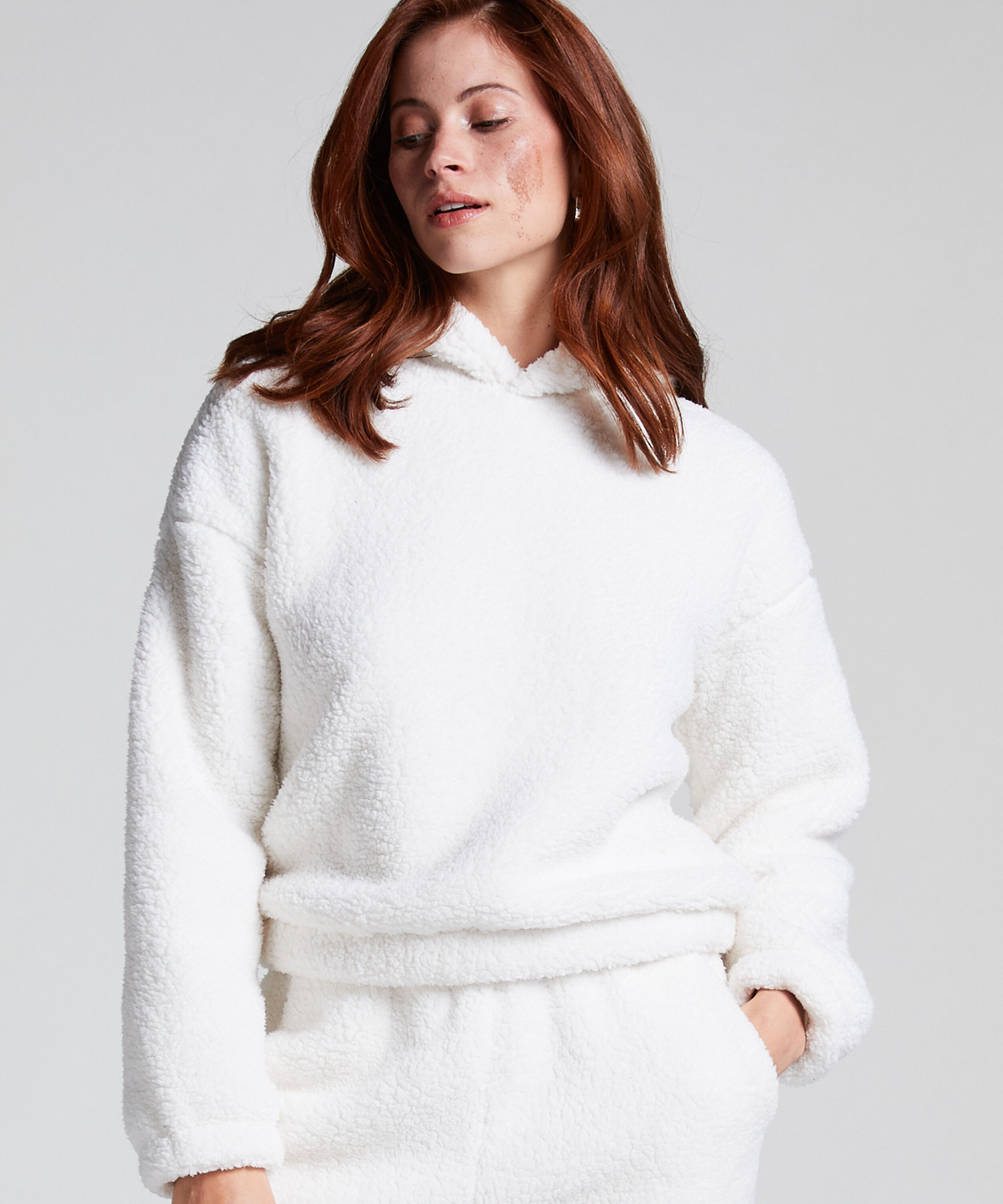 Mysig hoodie i fleece, Vit
