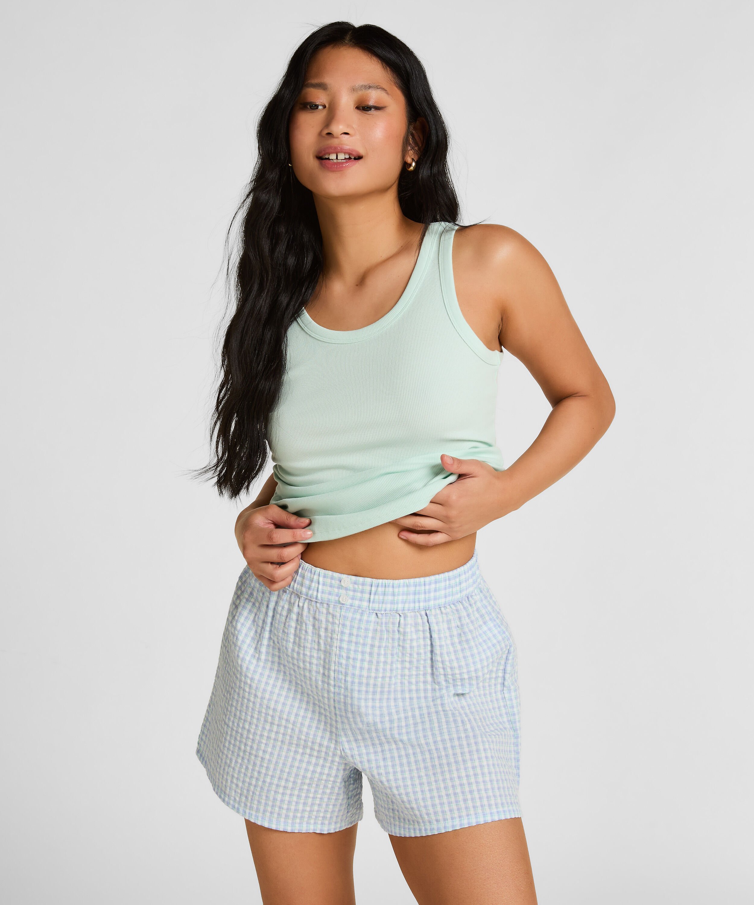 Pyjamasshorts Seersucker, Blå Pyjamasshorts Seersucker, Blå