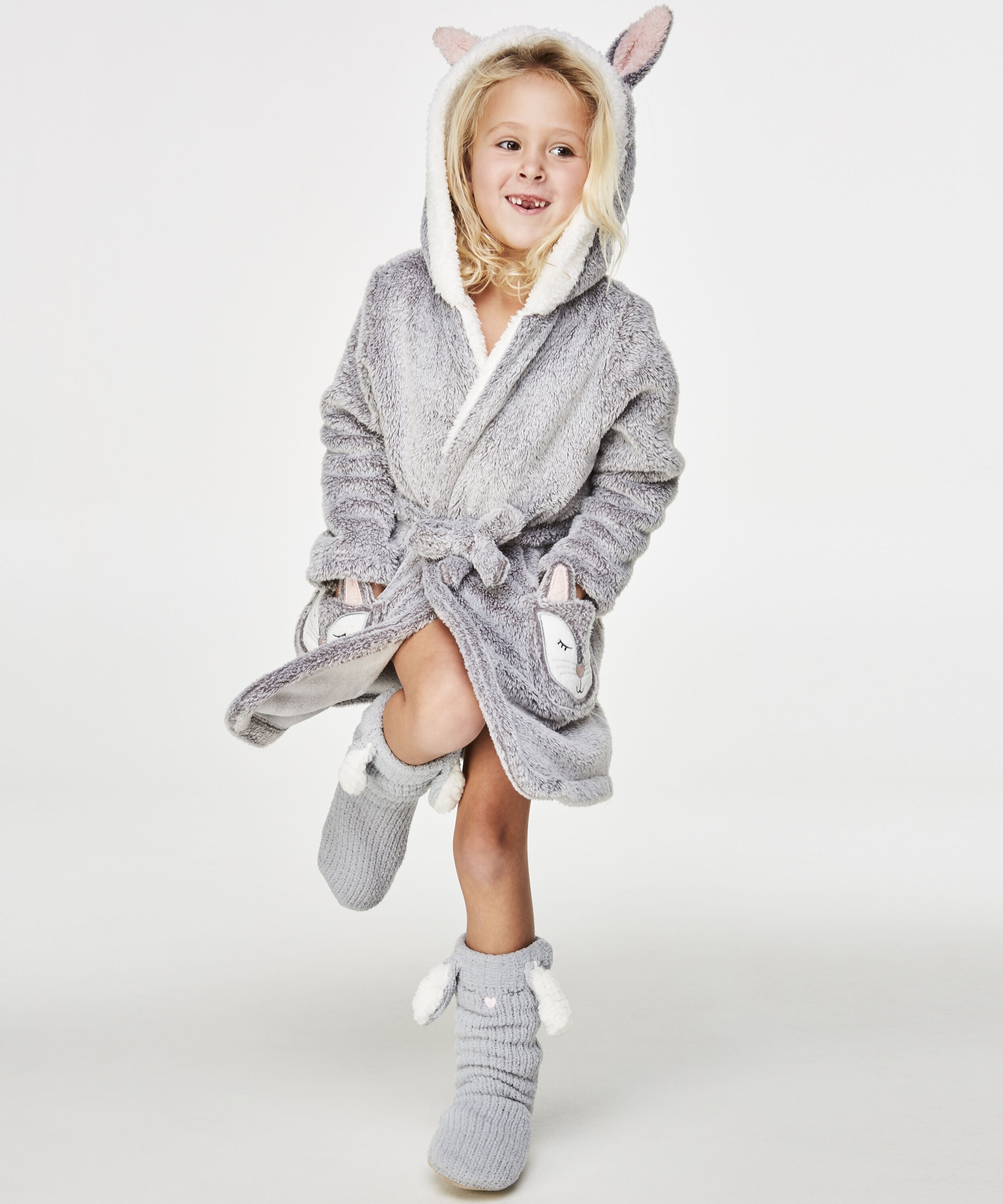 Morgonrock Fleece Kids, Grå