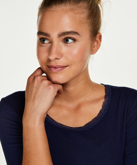 Topp LS Rib R-neck, Blå