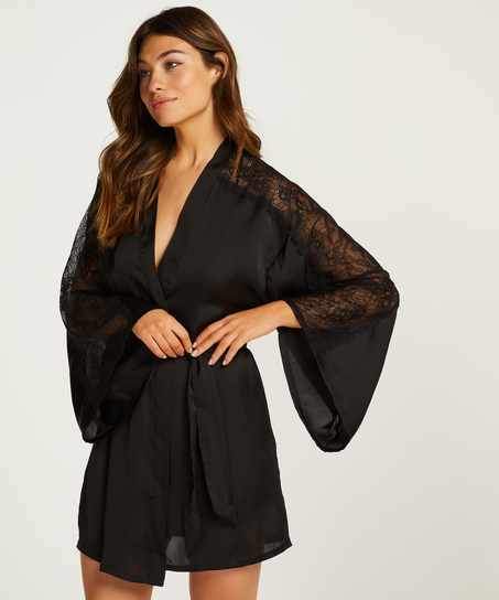 Kimono Lace i satin, Svart