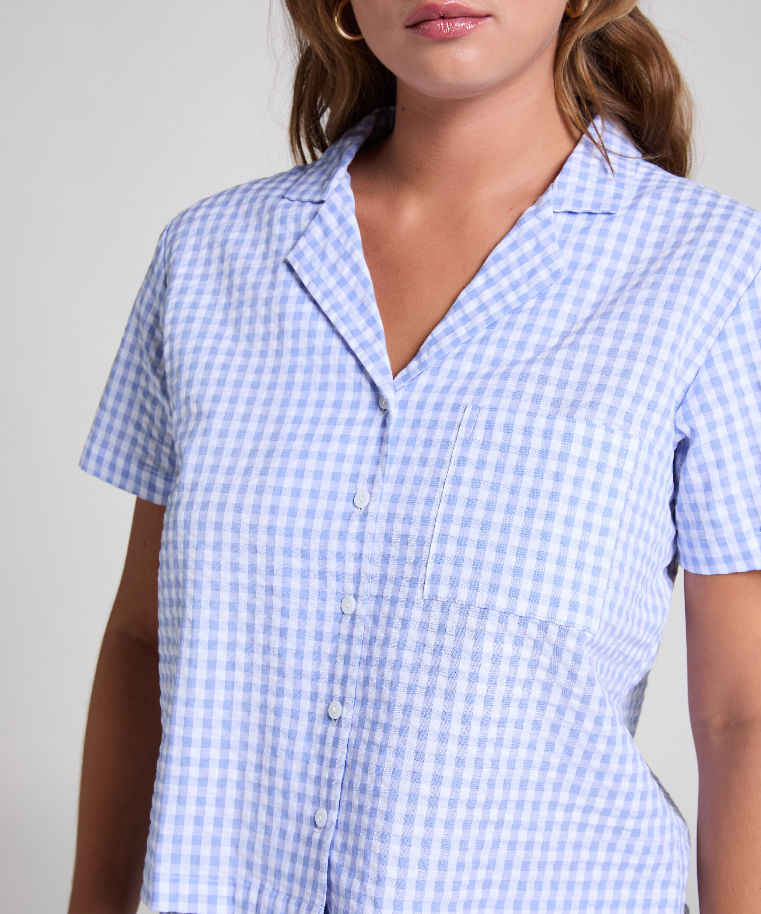 Kort&auml;rmad jerseyjacka Seersucker, Bl&aring;, main