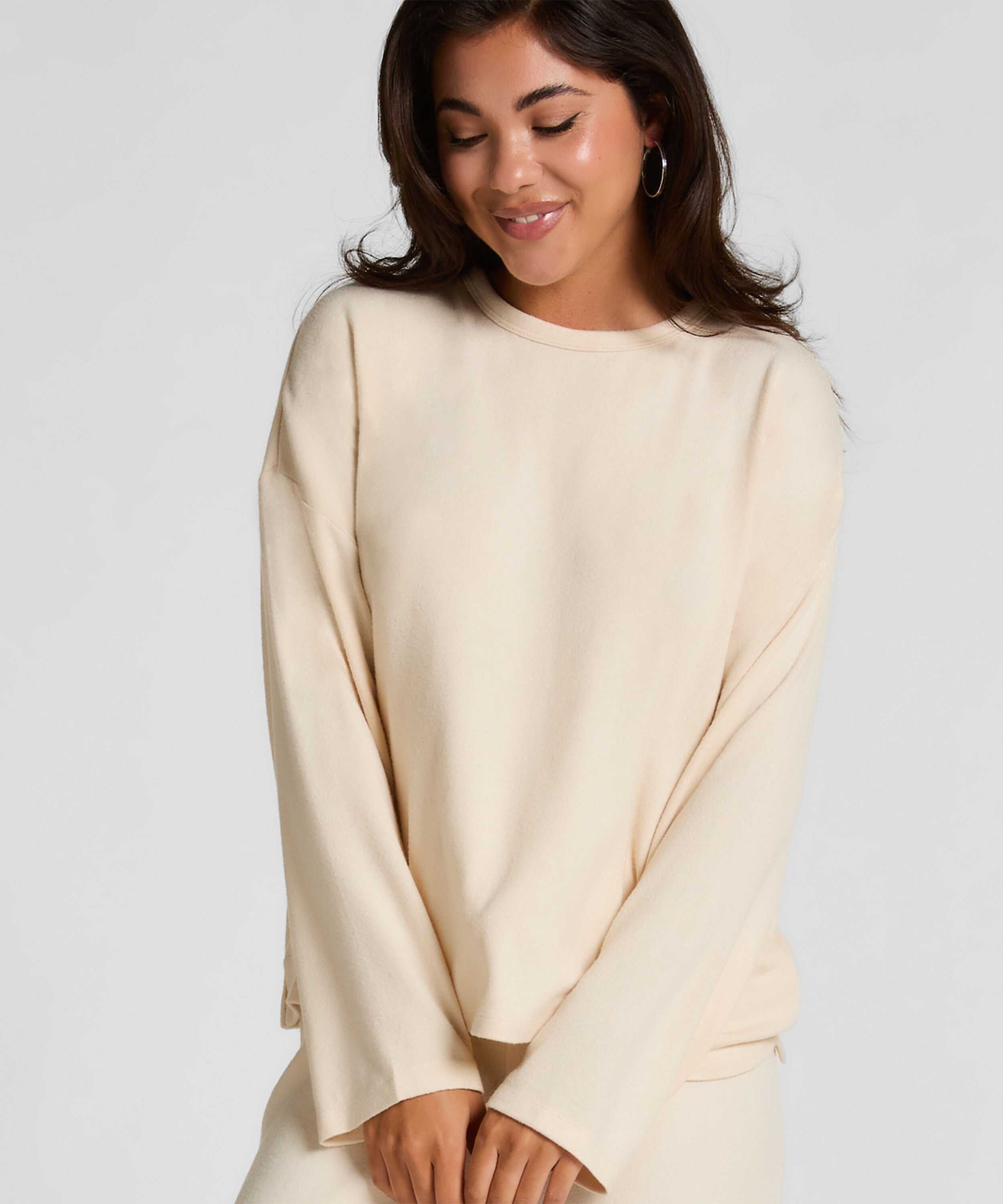 Långärmad pyjamastopp Jersey, Vit