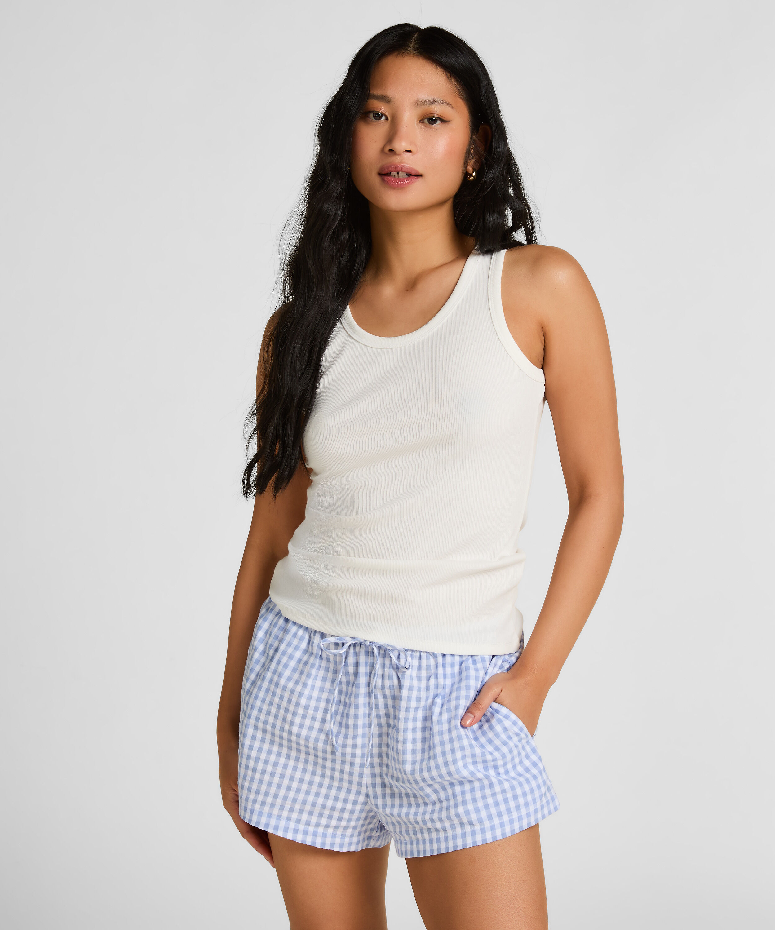 Shorts Seersucker, Blå