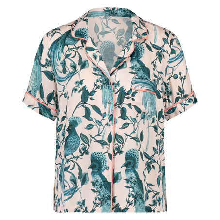 Pyjamasjacka i vävt tyg kortärmad, Rosa