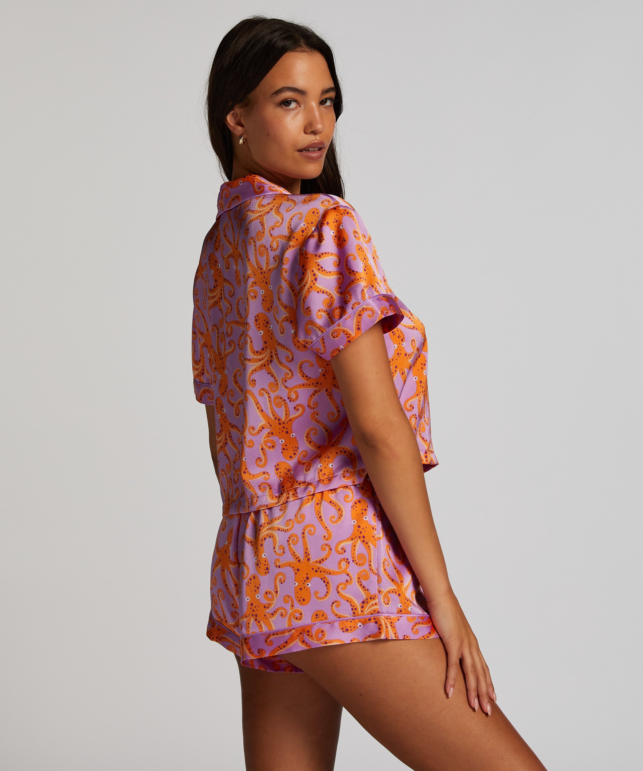 Satin pyjamasshorts, Lila, main