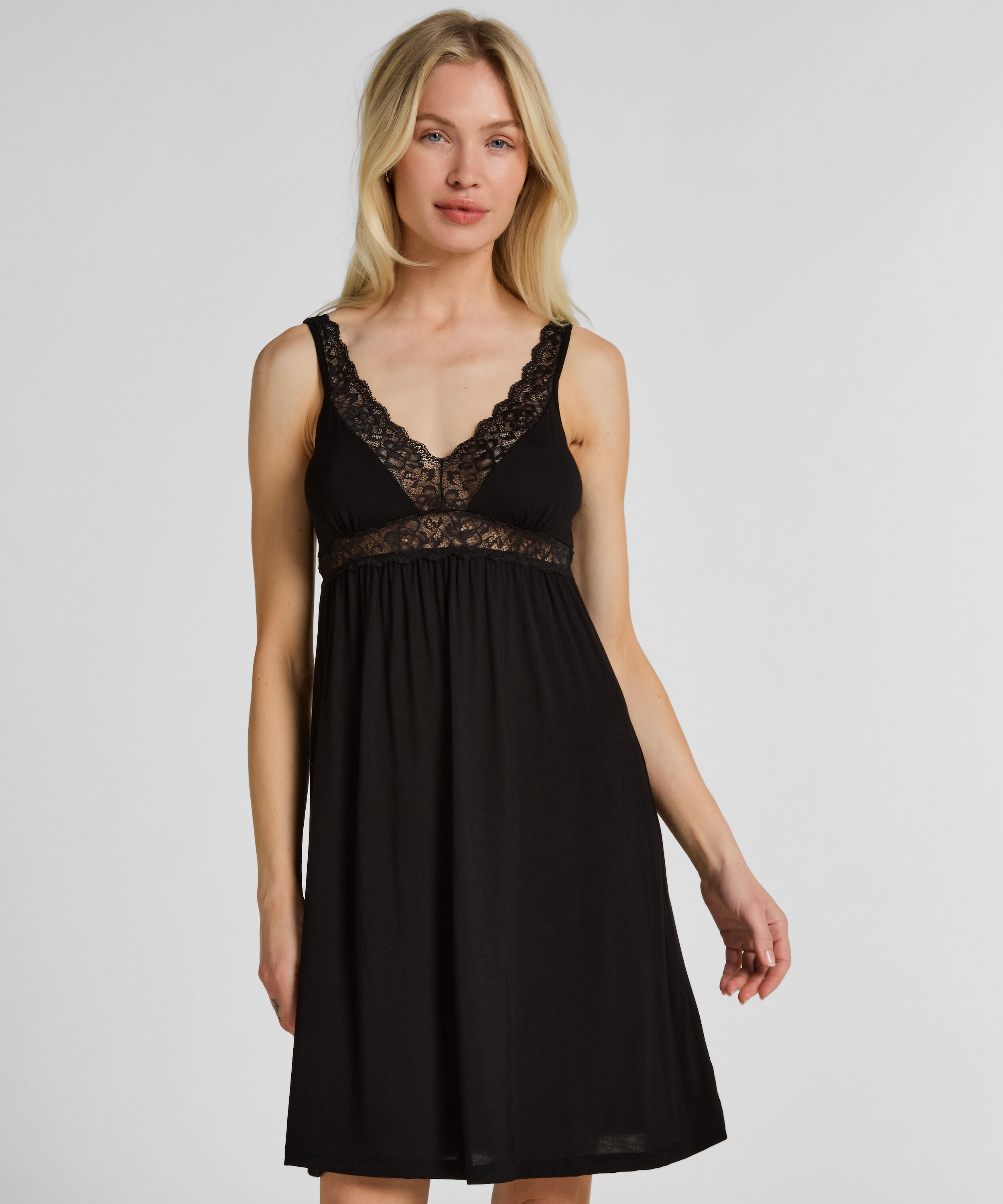Jersey Slip Dress med Spets