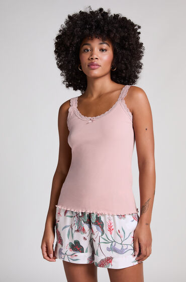 Hunkemöller Pyjamasset i ribb med spets Rosa