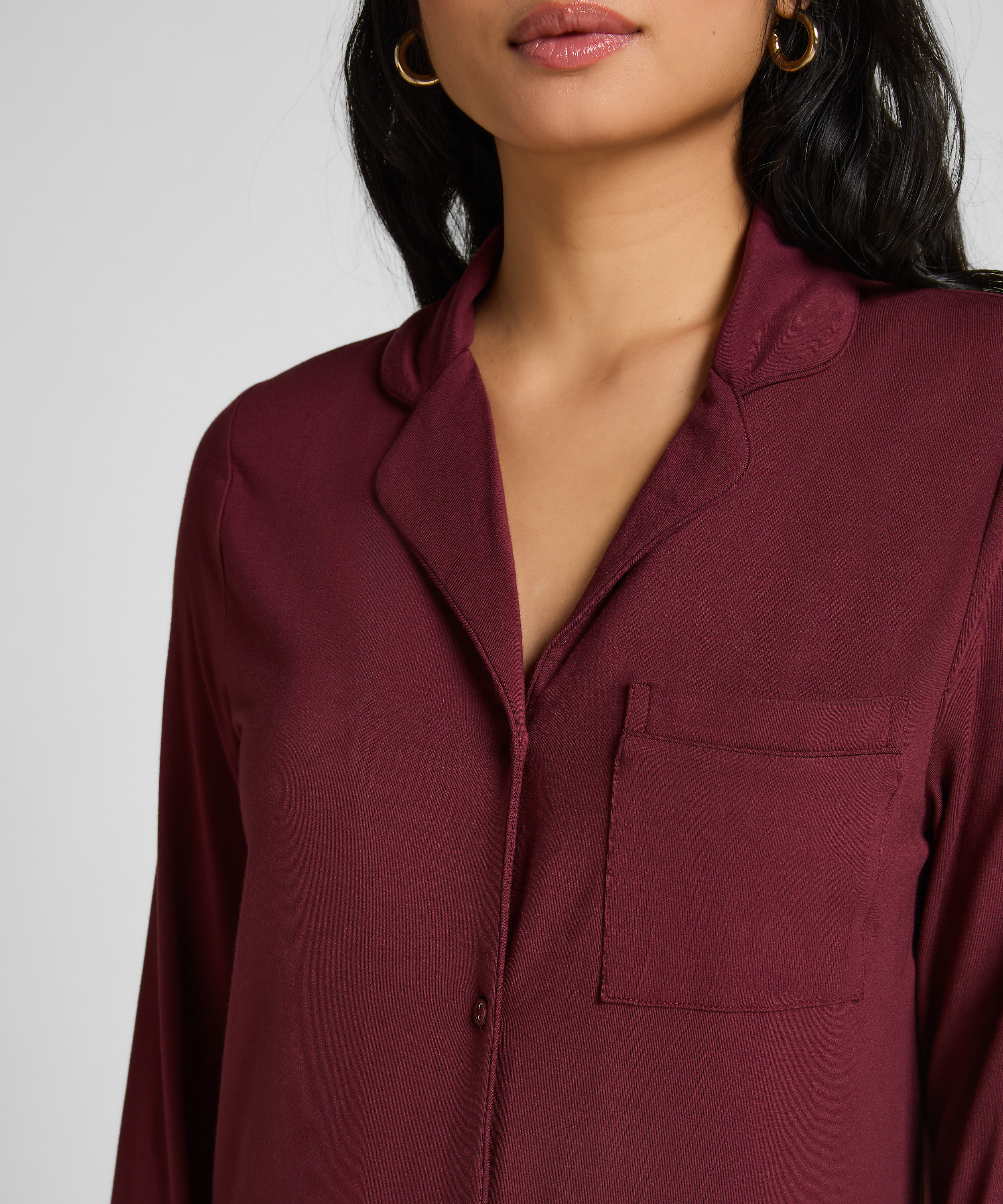 L&aring;ng&auml;rmad skjortkl&auml;nning i jersey Essential, Lila, main