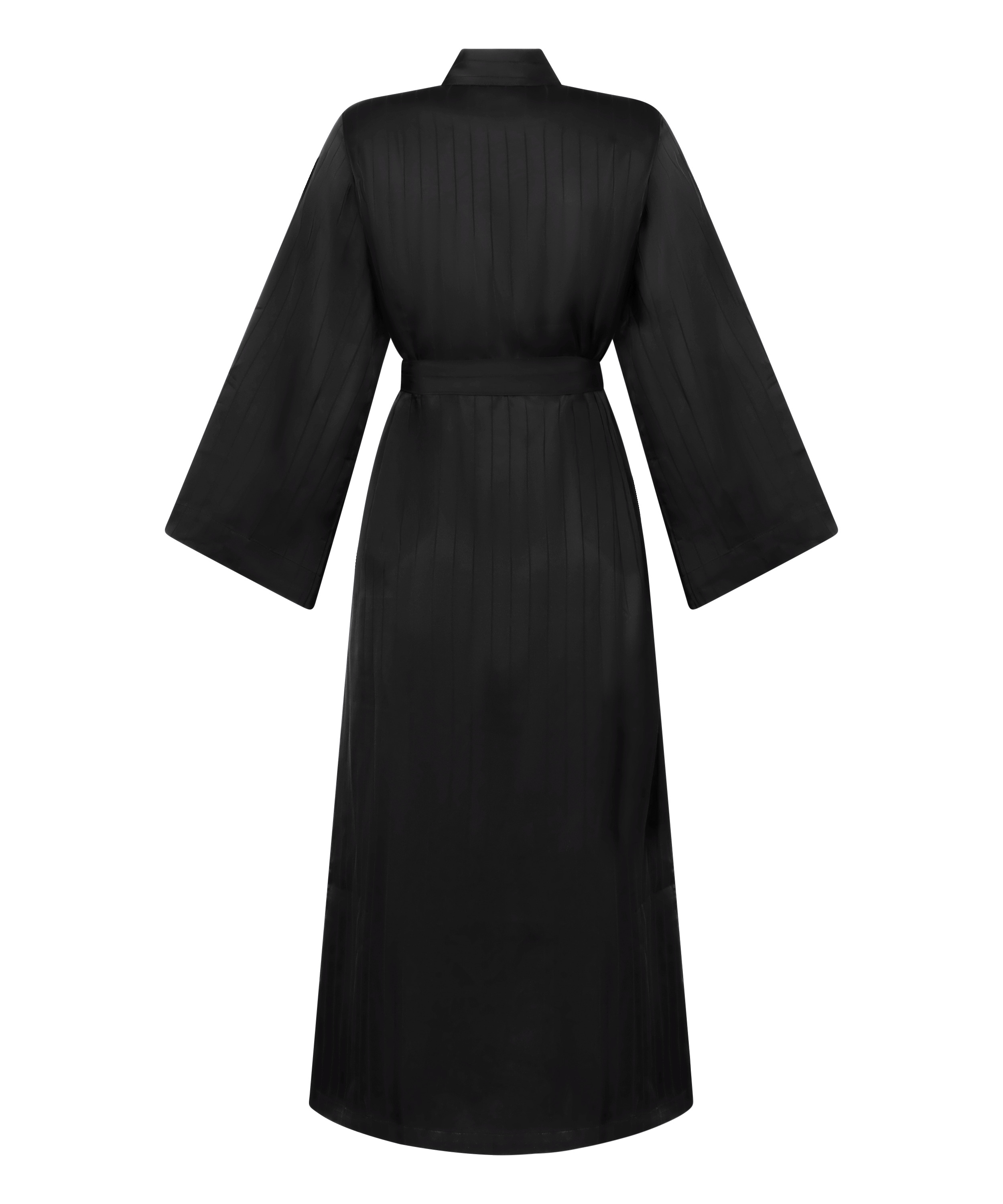 Satinkimono  med smala r&auml;nder, Svart, main