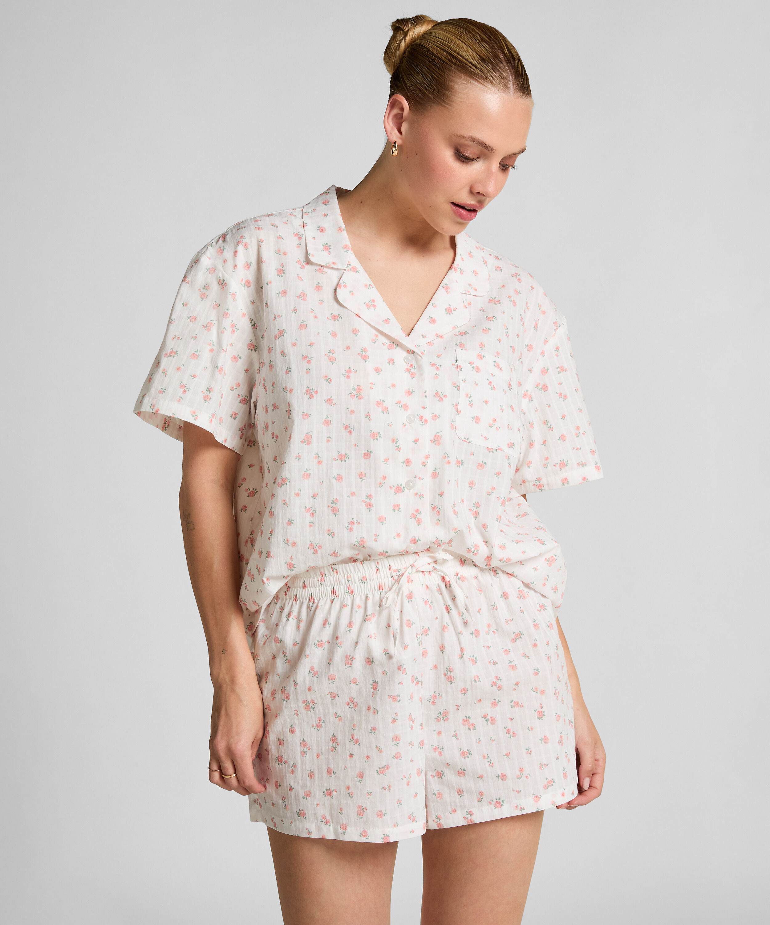 Vävda pyjamasshorts, Vit