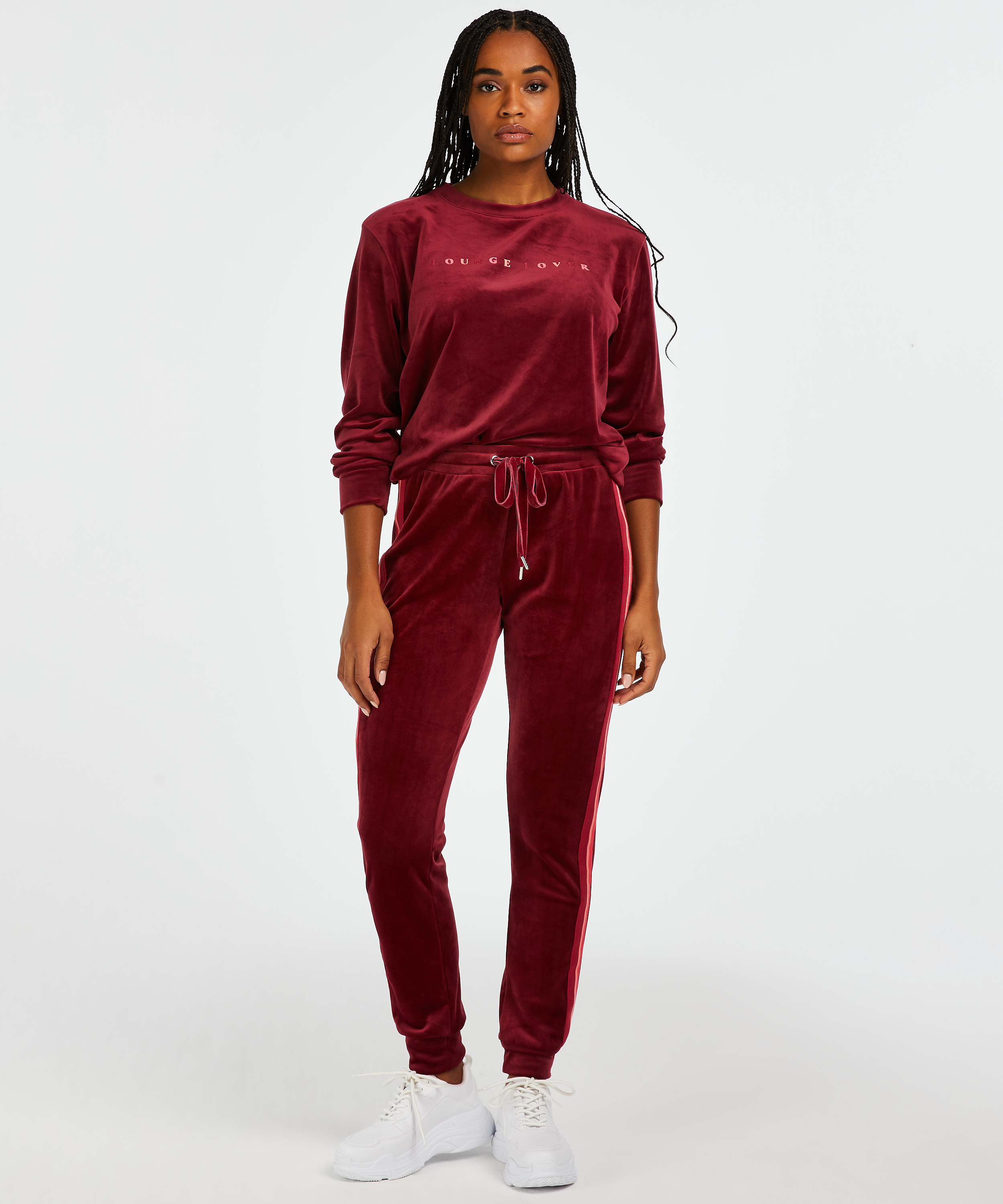 Joggingbyxor Velour Stripe, röd, main