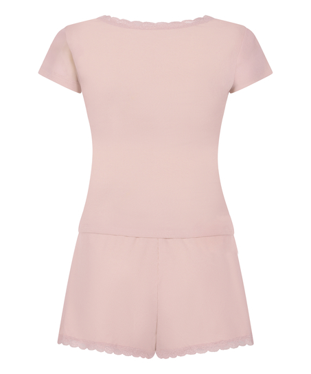 Pyjamasset ribbad spets, Rosa