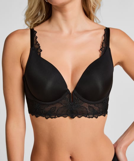 Jemima formpressad longline-bh med bygel och push-up, Svart