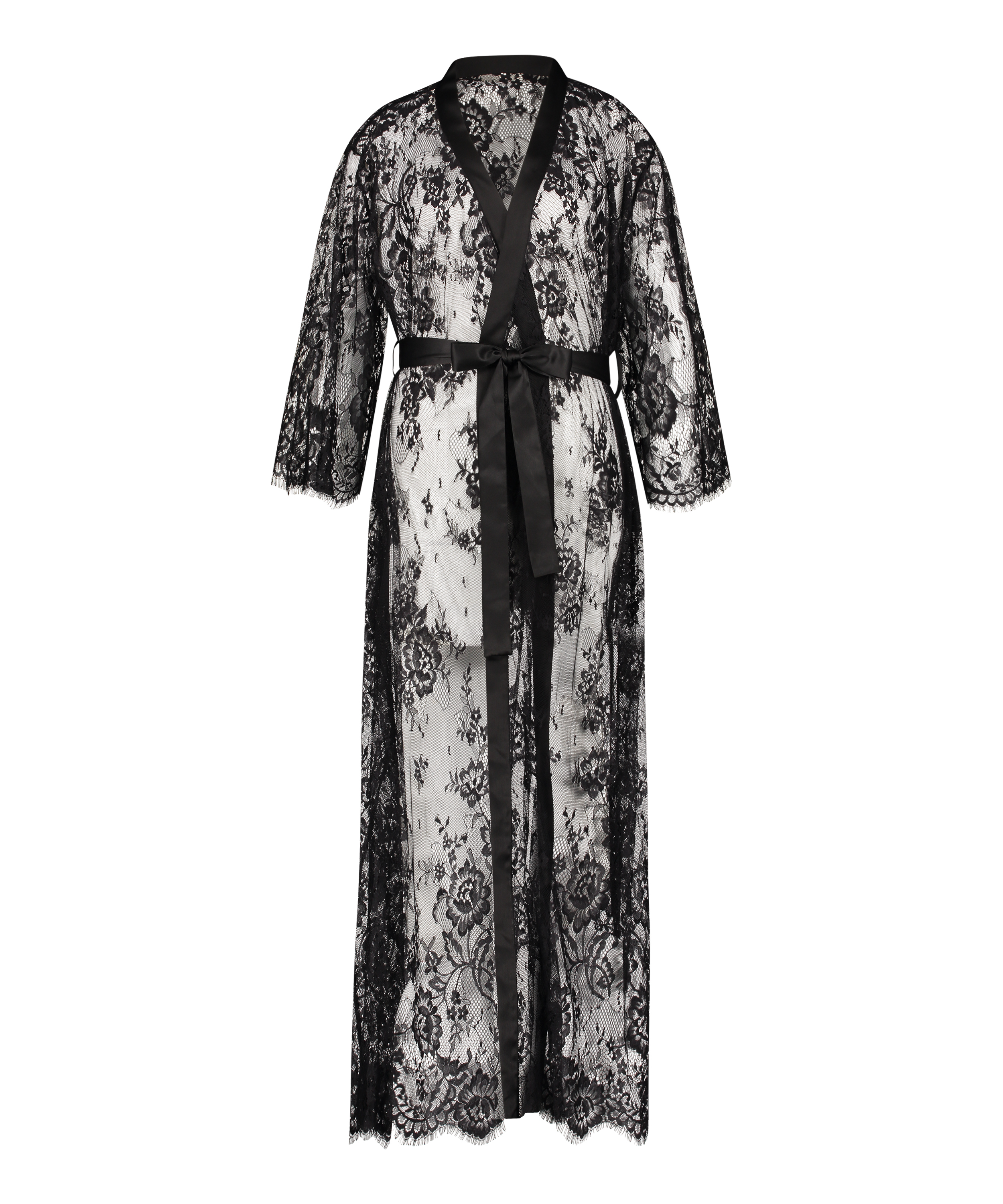 Lång kimono Allover Lace, Svart, main