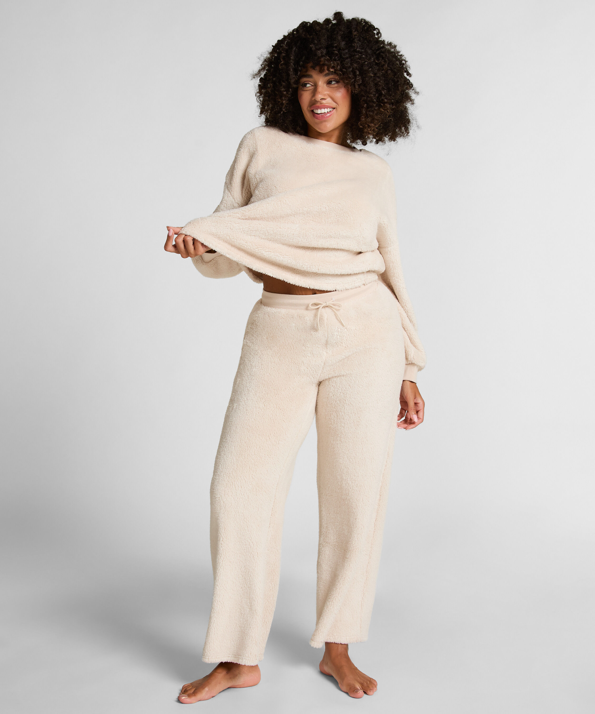 Fluffiga fleecebyxor, Beige
