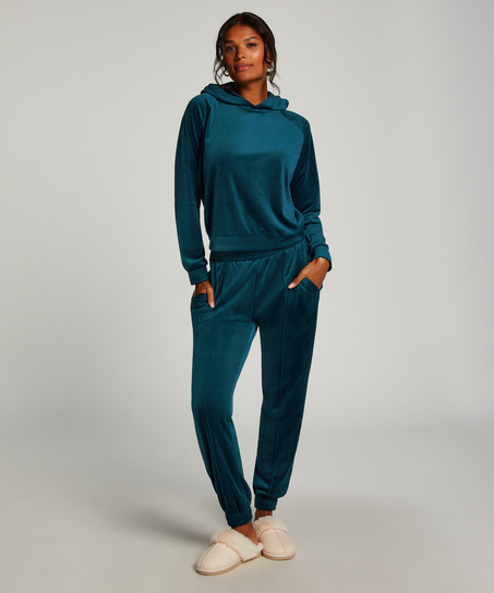 Joggingbyxor i velour med str&aring;veck, Bl&aring;